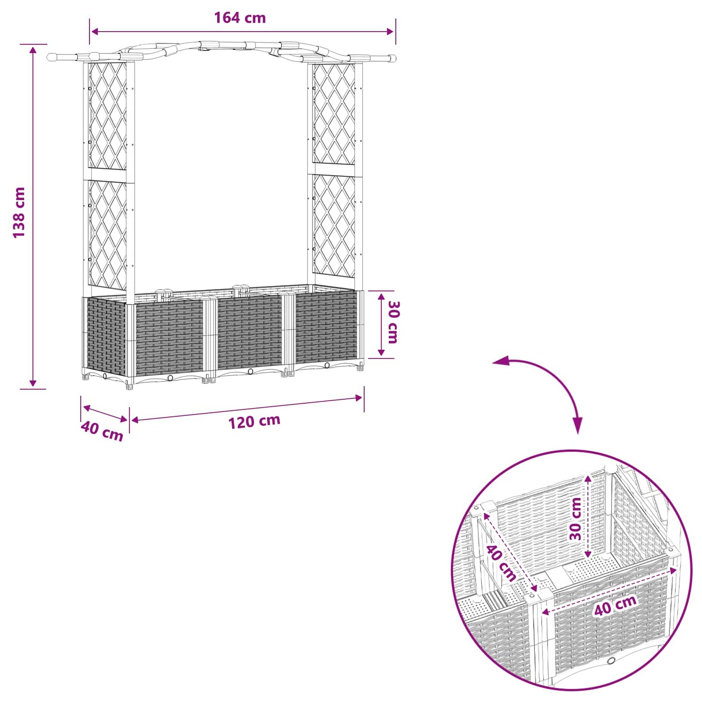 Letto Rialzato con Griglia e Tetto Marrone 164 x 40 x 138 cm PP | homemem39