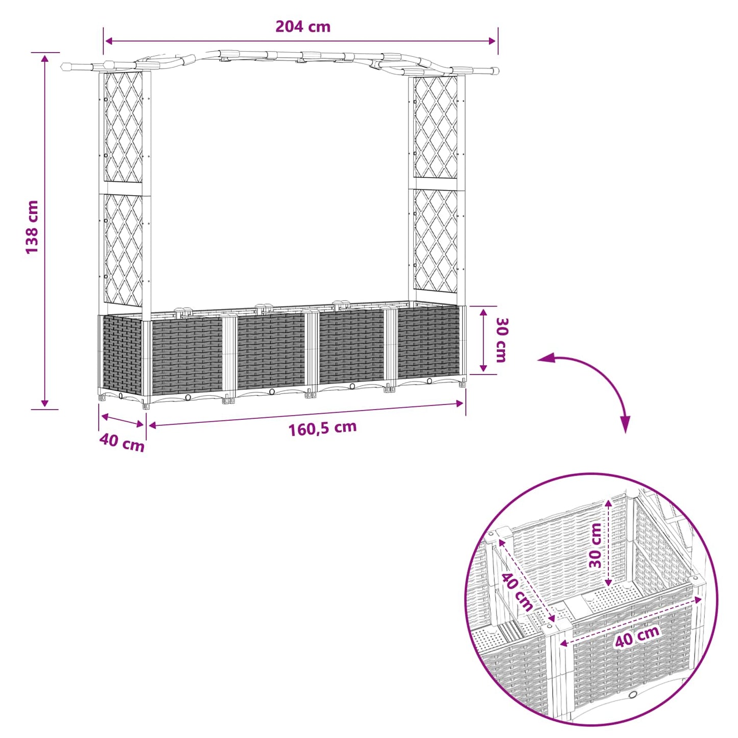 Letto Rialzato con Griglia e Tetto Marrone 204 x 40 x 138 cm PP | homemem39