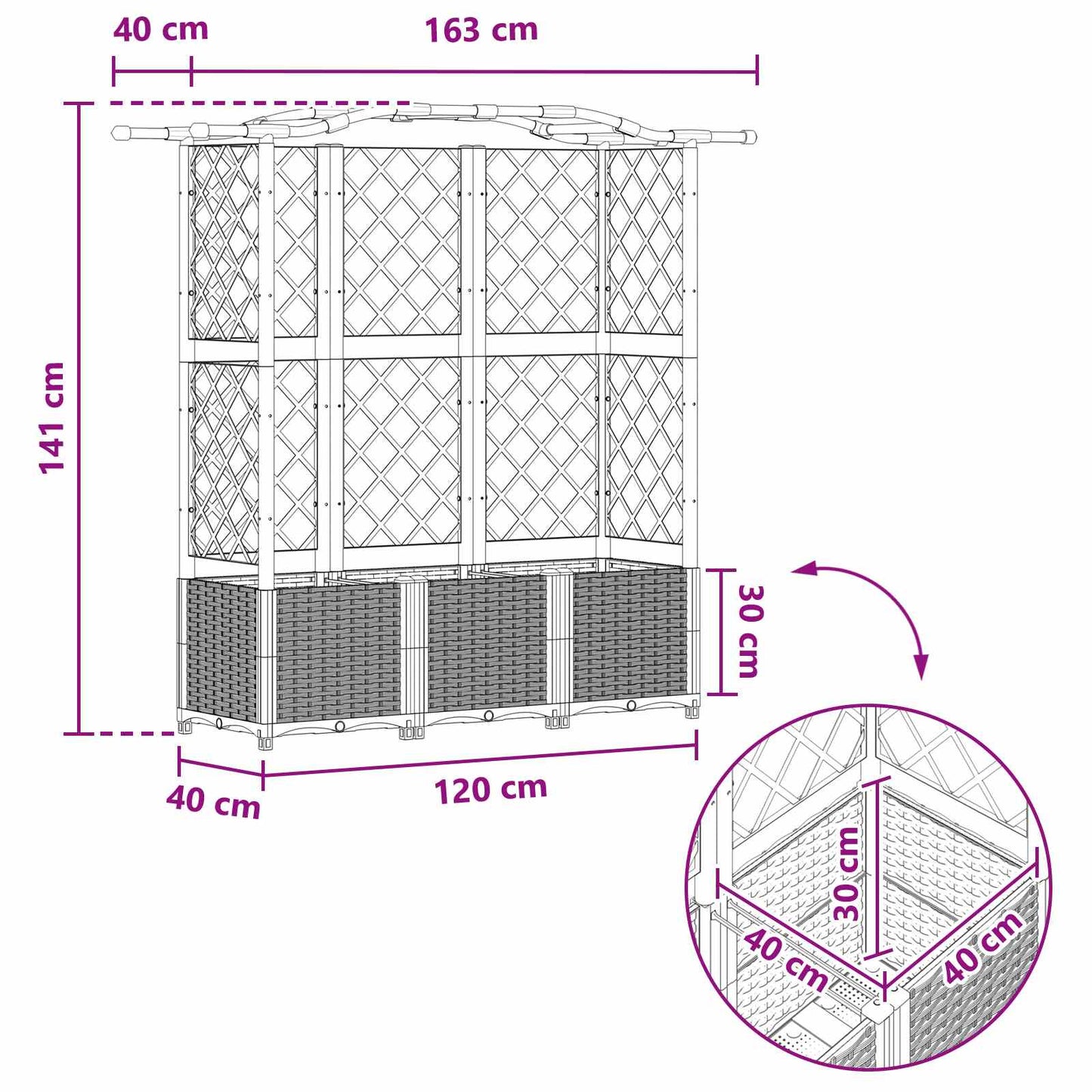 Letto Rialzato con Griglia e Tetto Marrone 163 x 40 x 141 cm PP | homemem39