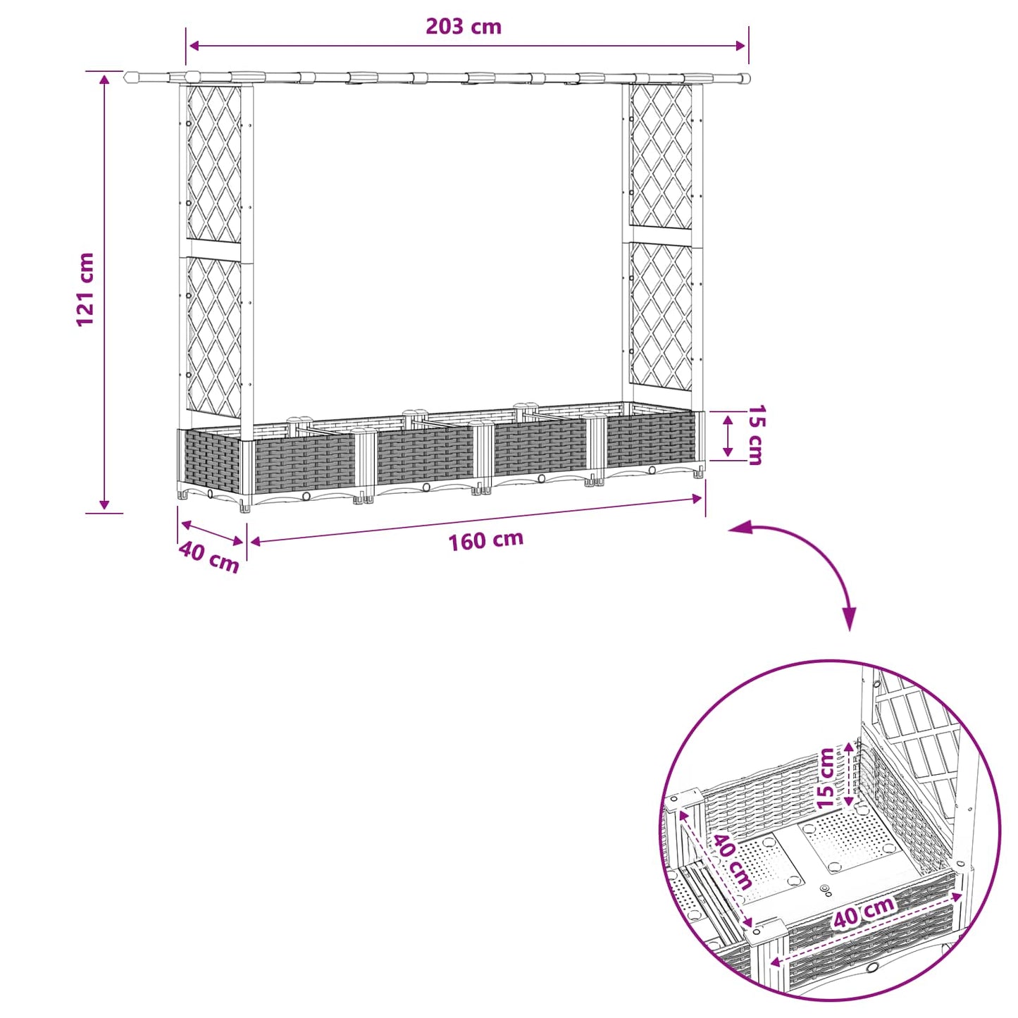 Letto Rialzato con Griglia e Tetto Marrone 203 x 40 x 121 cm PP | homemem39