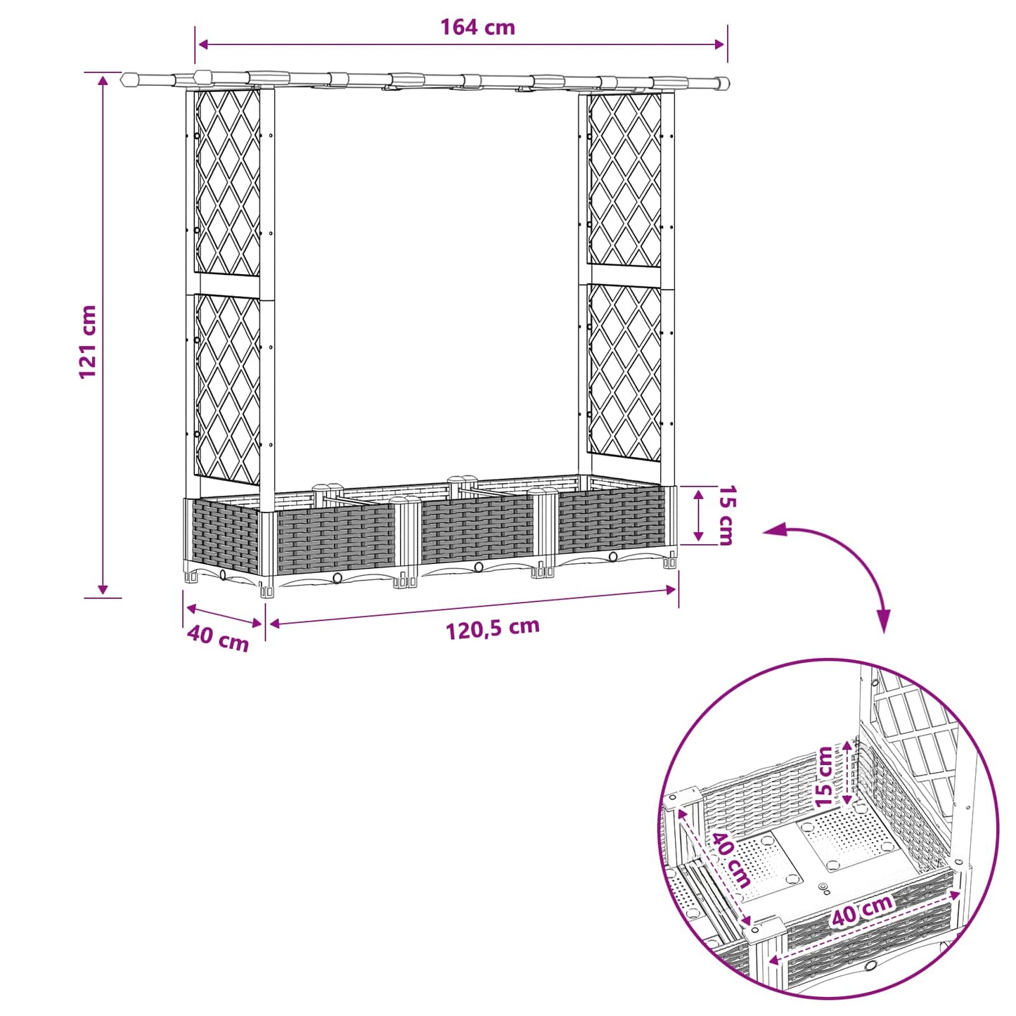 Letto Rialzato con Griglia e Tetto Nero 164 x 40 x 121 cm PP | homemem39