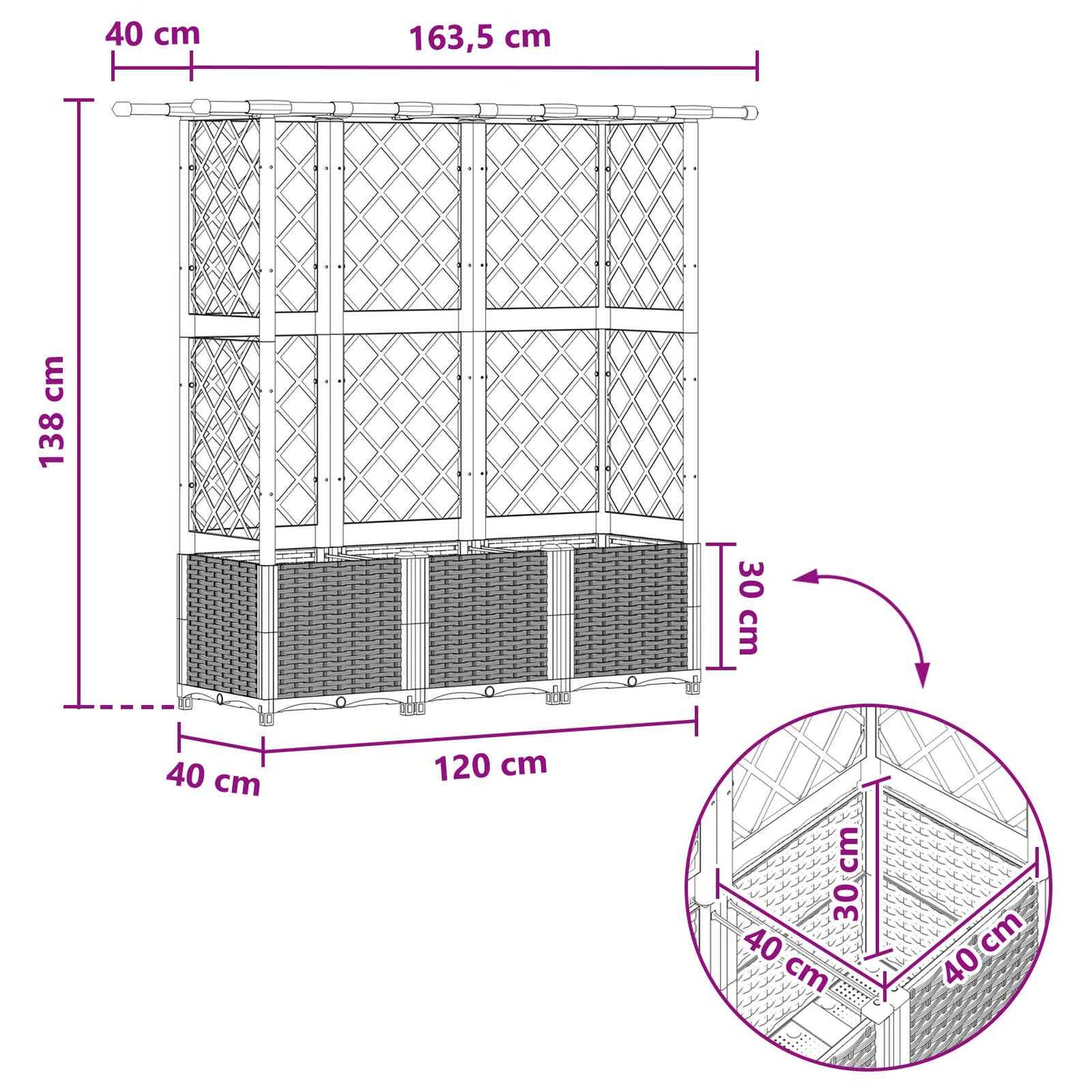 Letto Rialzato con Griglia e Tetto Nero 163,5 x 40 x 138 cm PP | homemem39