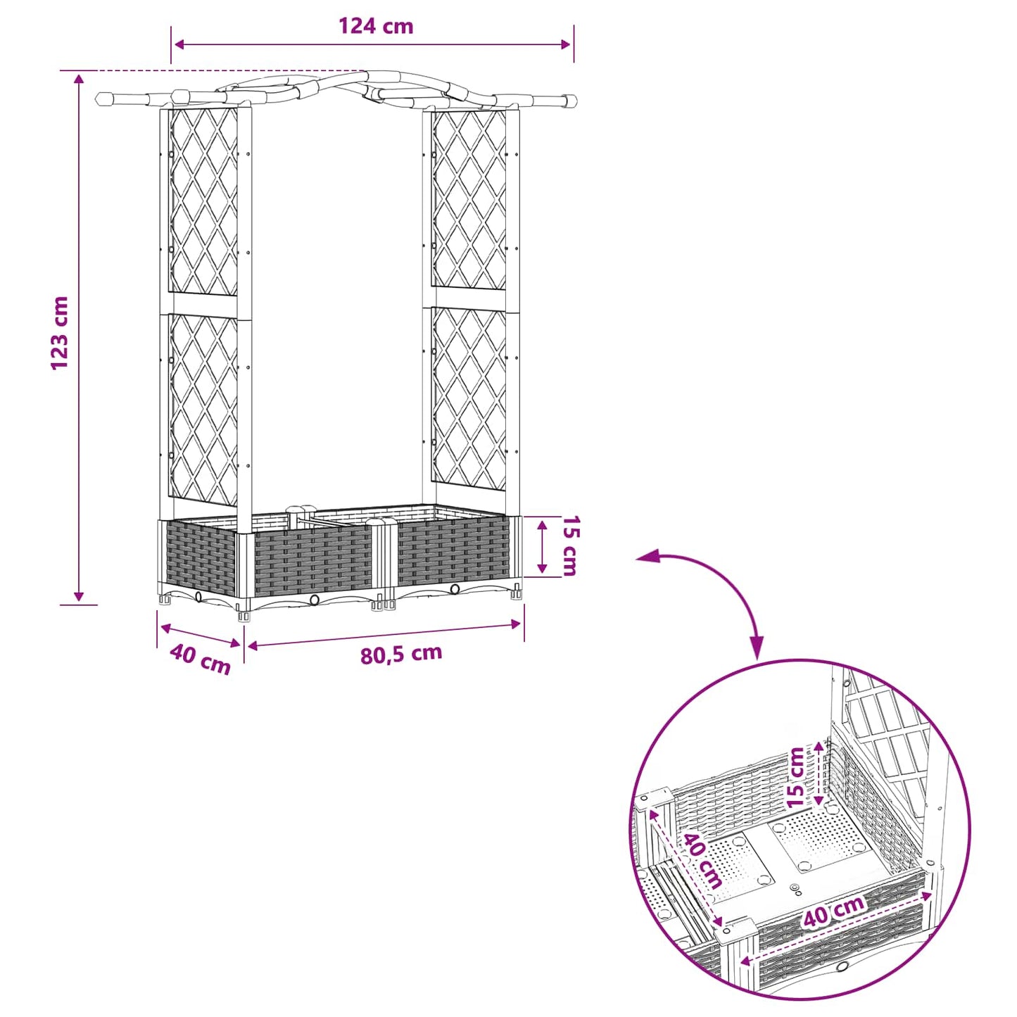 Letto Rialzato con Griglia e Tetto Grigio 124 x 40 x 123 cm PP | homemem39