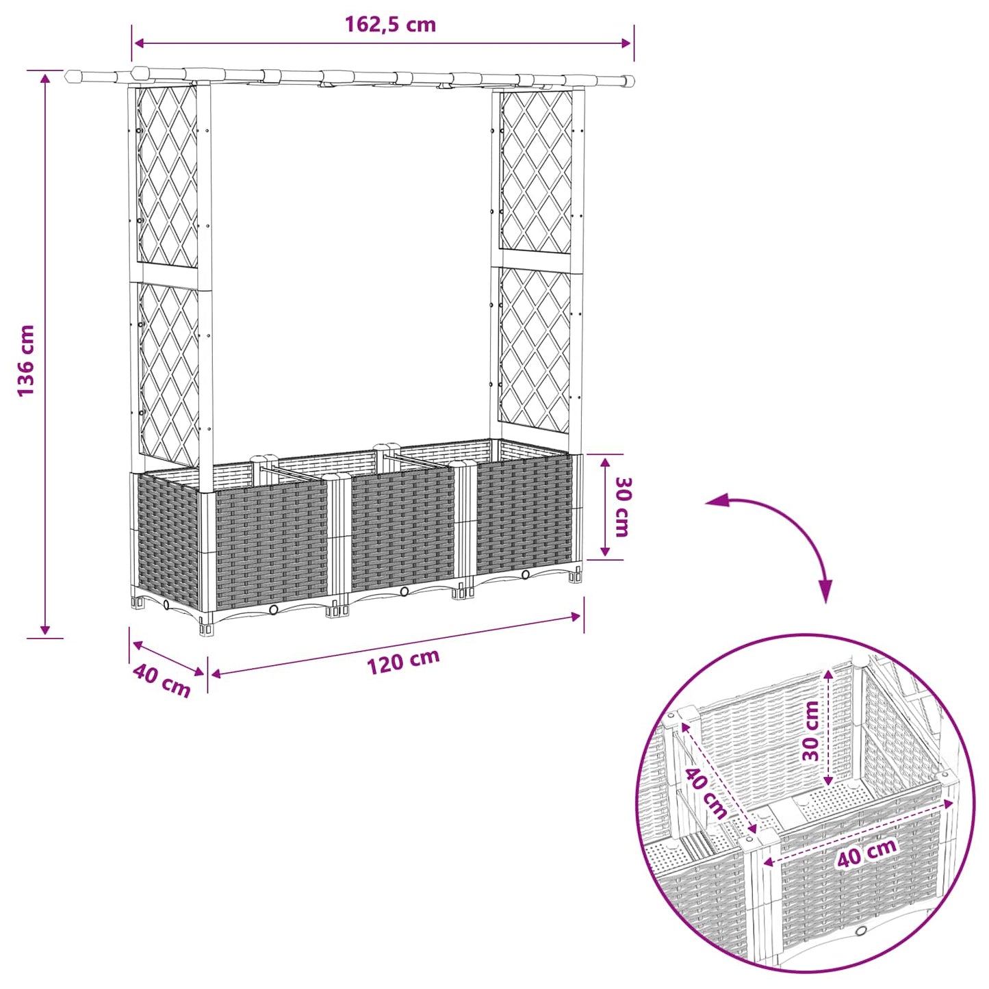 Letto Rialzato con Griglia e Tetto Grigio 162,5 x 40 x 136 cm | homemem39