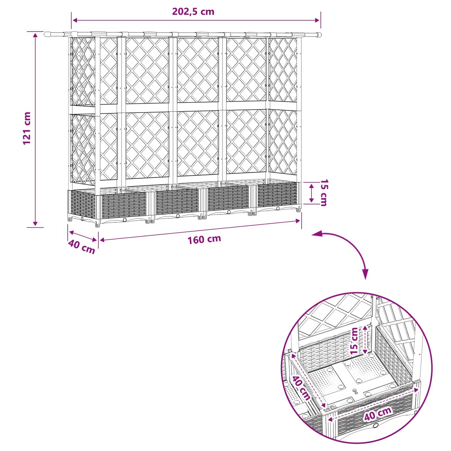 Letto Rialzato con Griglia e Tetto Grigio 202,5 x 40 x 123 cm | homemem39