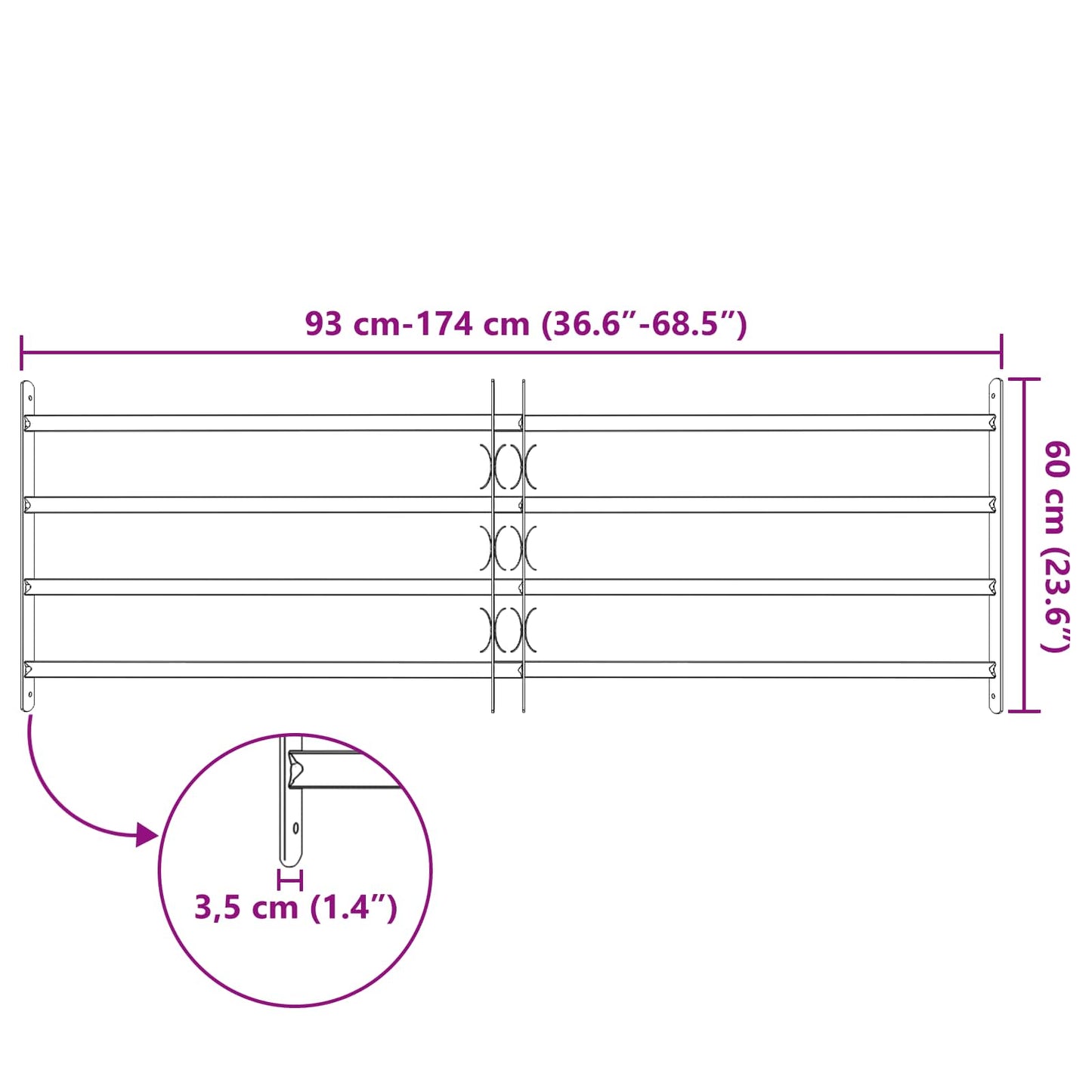 Griglia di sicurezza per finestre con 4 barre trasversali 3 pcs | homemem39