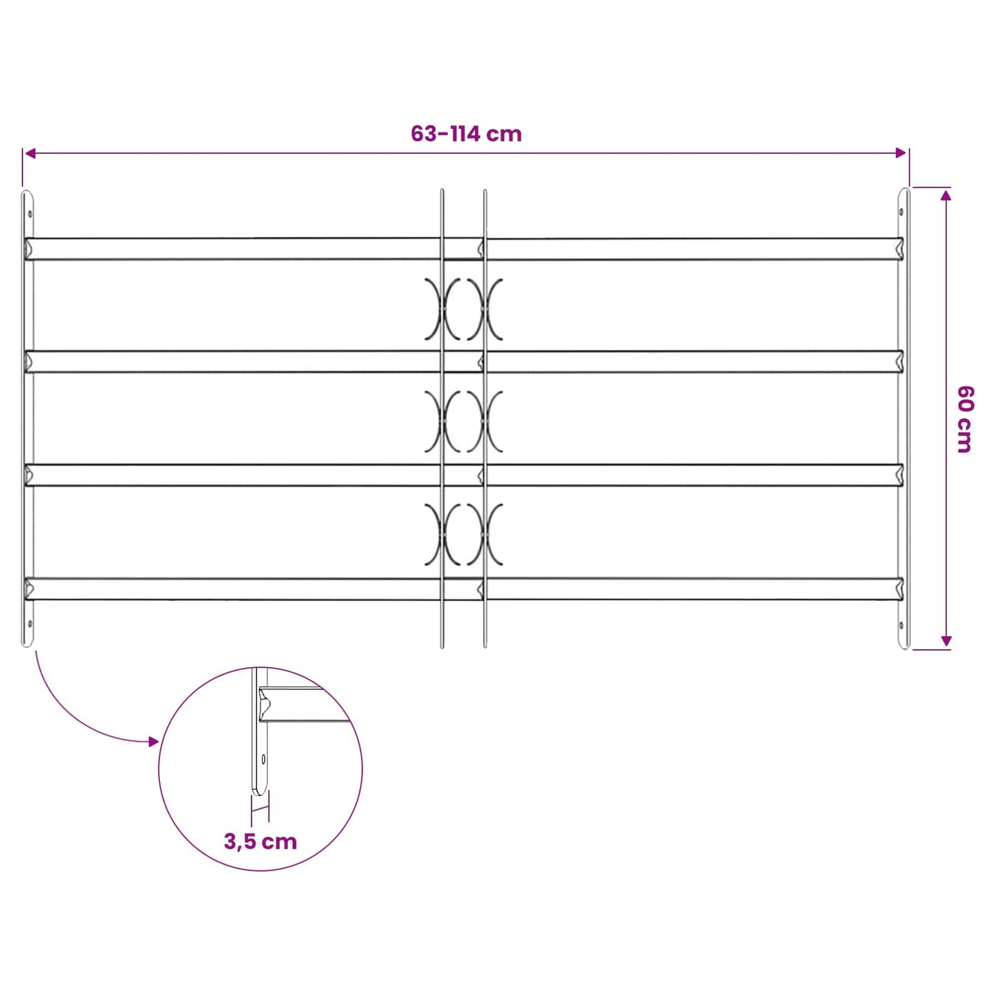 Griglia di sicurezza per finestre con 4 barre trasversali 3 pcs | homemem39