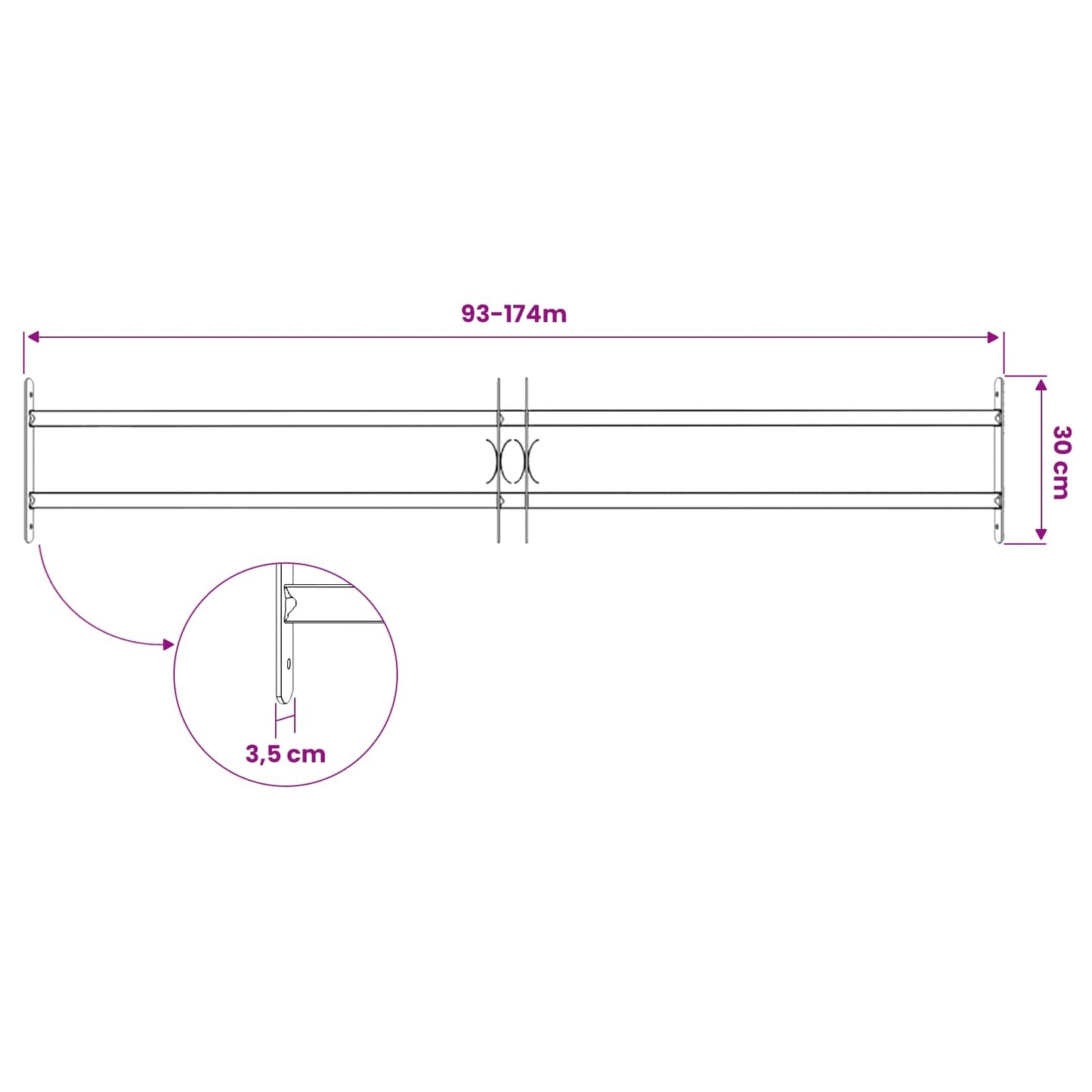 Griglia di Sicurezza per Finestre con 2 Traverse 93-174 cm | homemem39