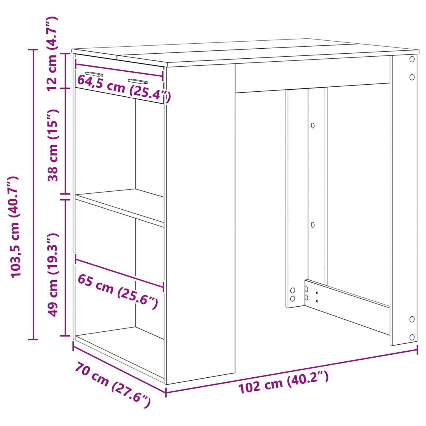 Tavolo da bar Rovere Nero 102 x 70 x 103,5 cm Legno multistrato | homemem39