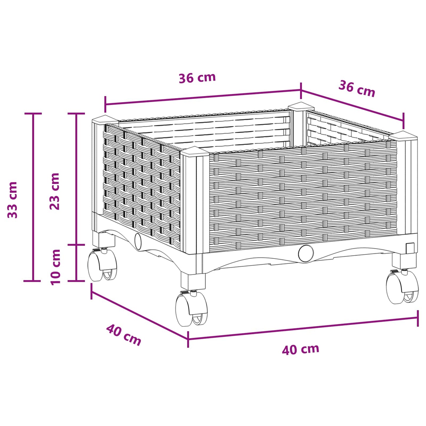 Vaso da Giardino con Ruote Nero 40 x 40 x 29 cm PP | homemem39