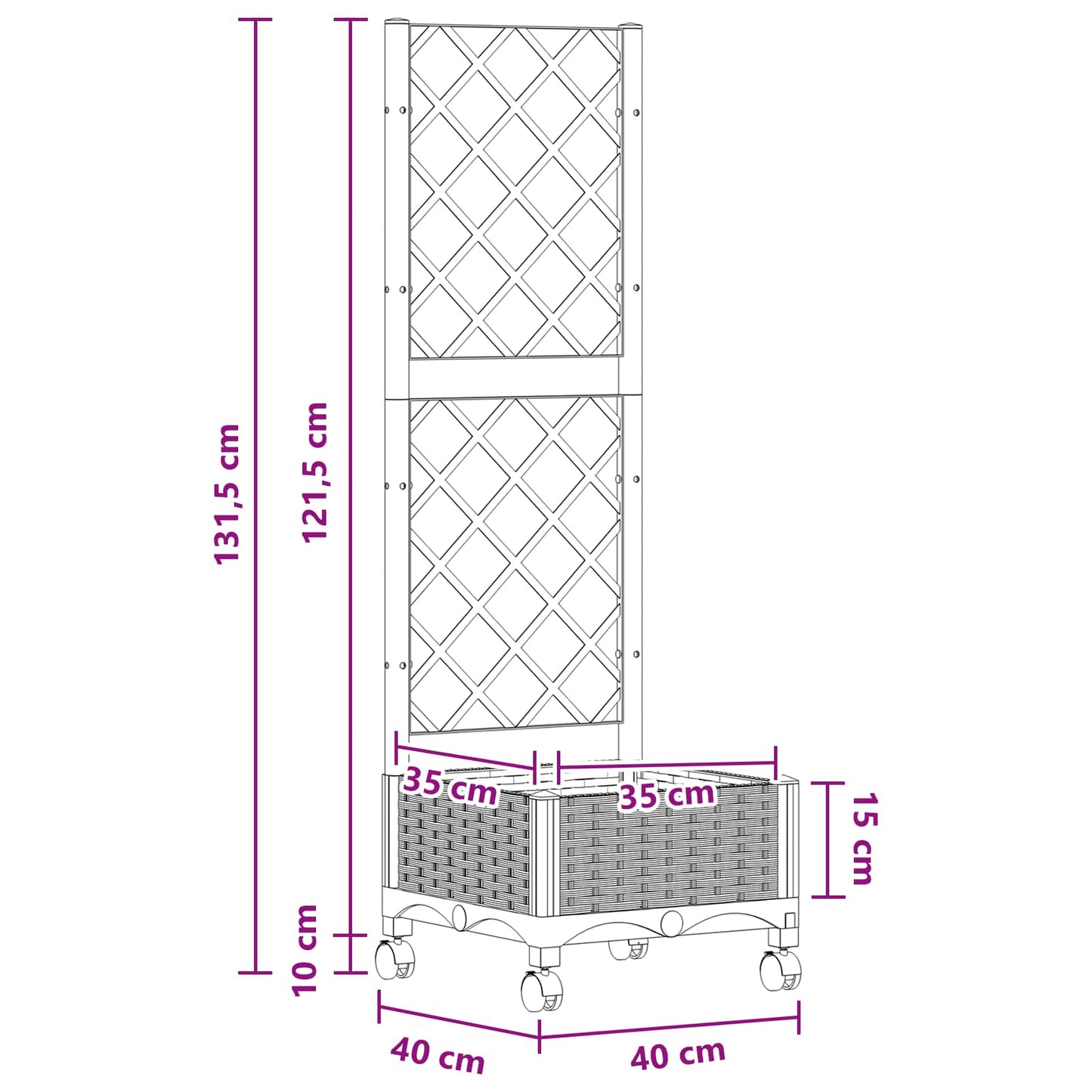 Vaso da giardino con grigliato e ruote Grigio Chiaro PP | homemem39