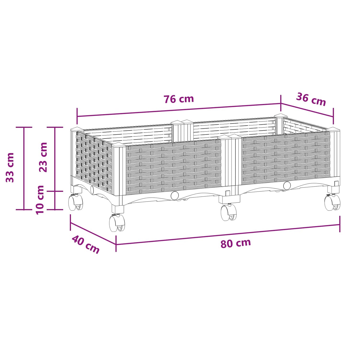 Vaso da Giardino con Ruote Grigio Chiaro 80 x 40 x 33 cm PP | homemem39