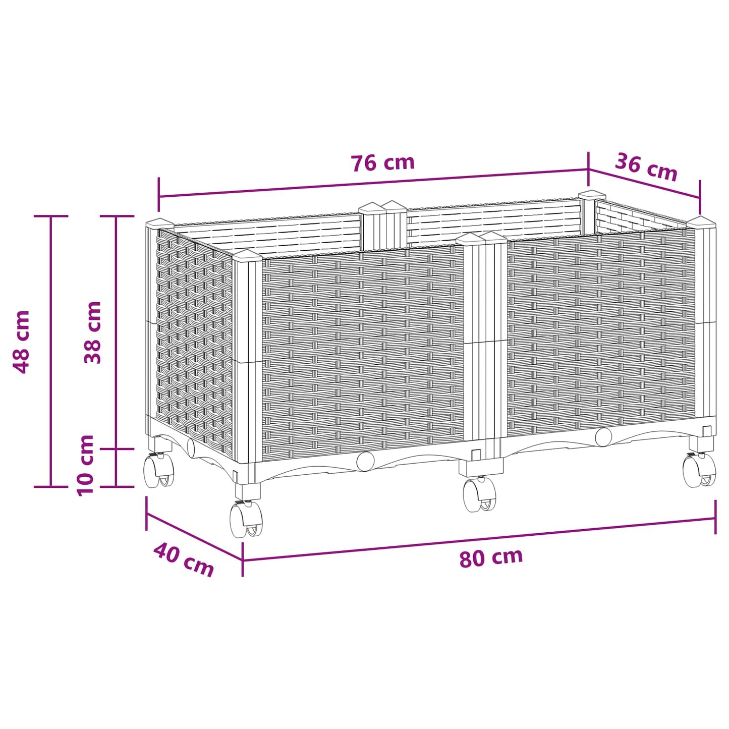 Vaso da Giardino con Ruote Grigio Chiaro 80 x 40 x 48 cm PP | homemem39
