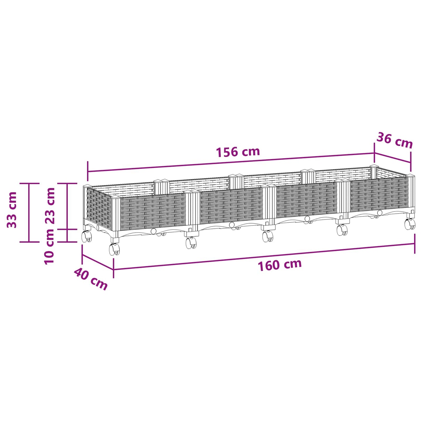 Vaso da Giardino con Ruote Bianco 160 x 40 x 33 cm PP | homemem39