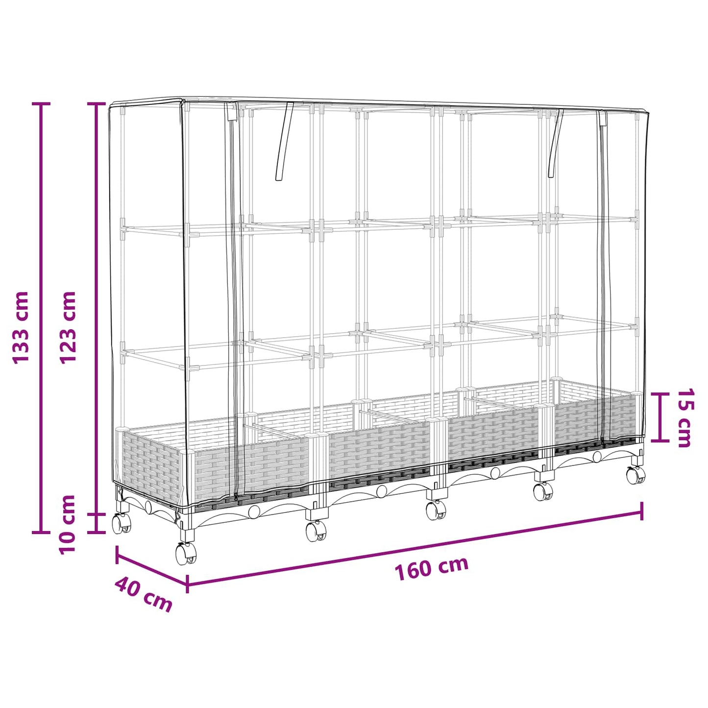 Vaso da Giardino con Copertura per Serra e Ruote 4 pz PP | homemem39
