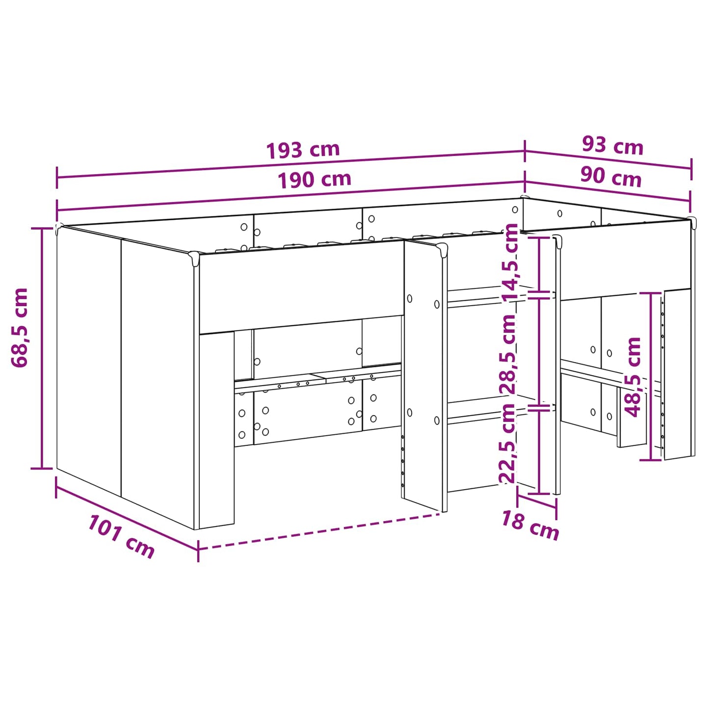 Letto Alto per Bambini Rovere Fumo 90 x 190 cm | homemem39