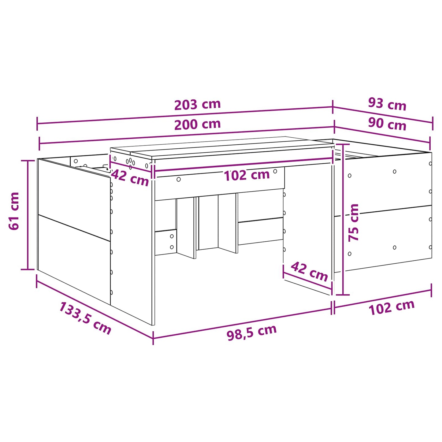 Letto alto per bambini con scrivania Bianco 90 x 200 cm | homemem39