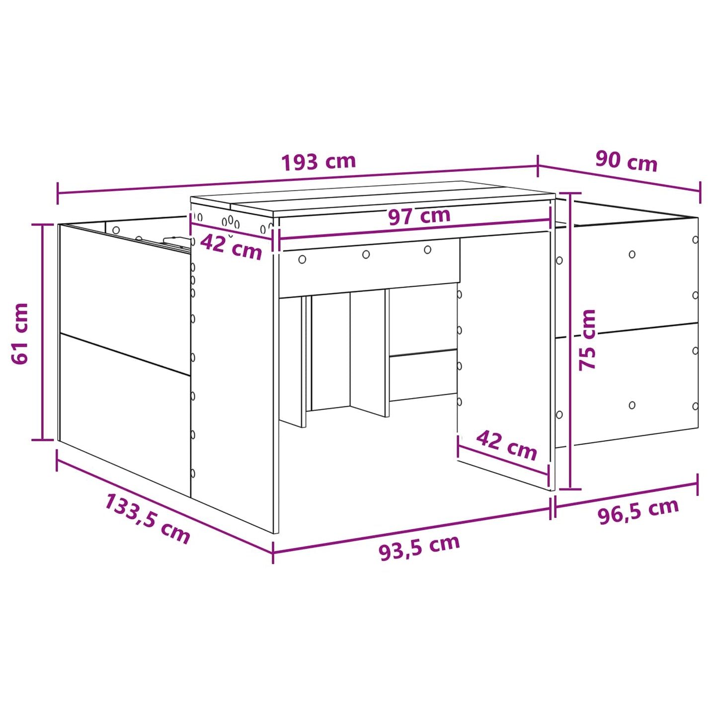 Letto alto per bambini con scrivania Nero Legno ingegnerizzato | homemem39