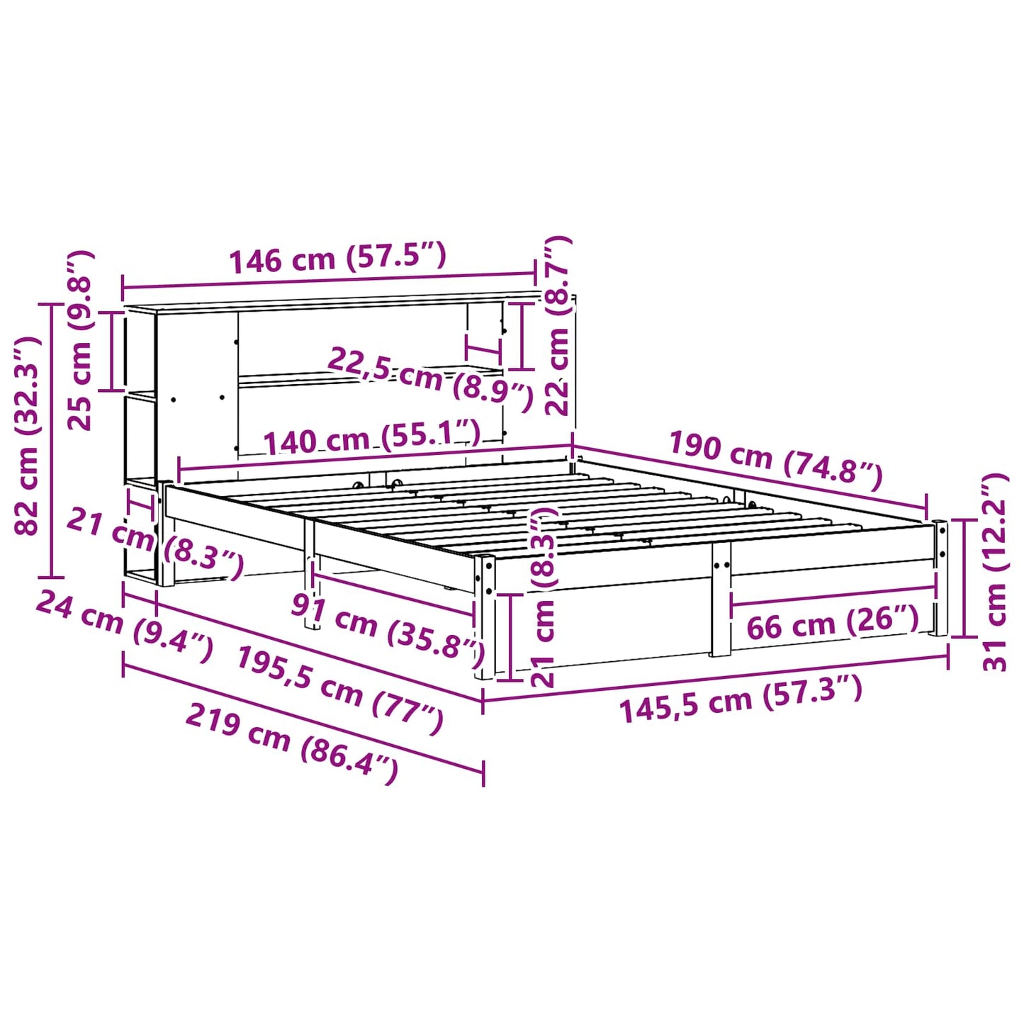 Struttura del letto con testiera contenitore Marrone cerato | homemem39