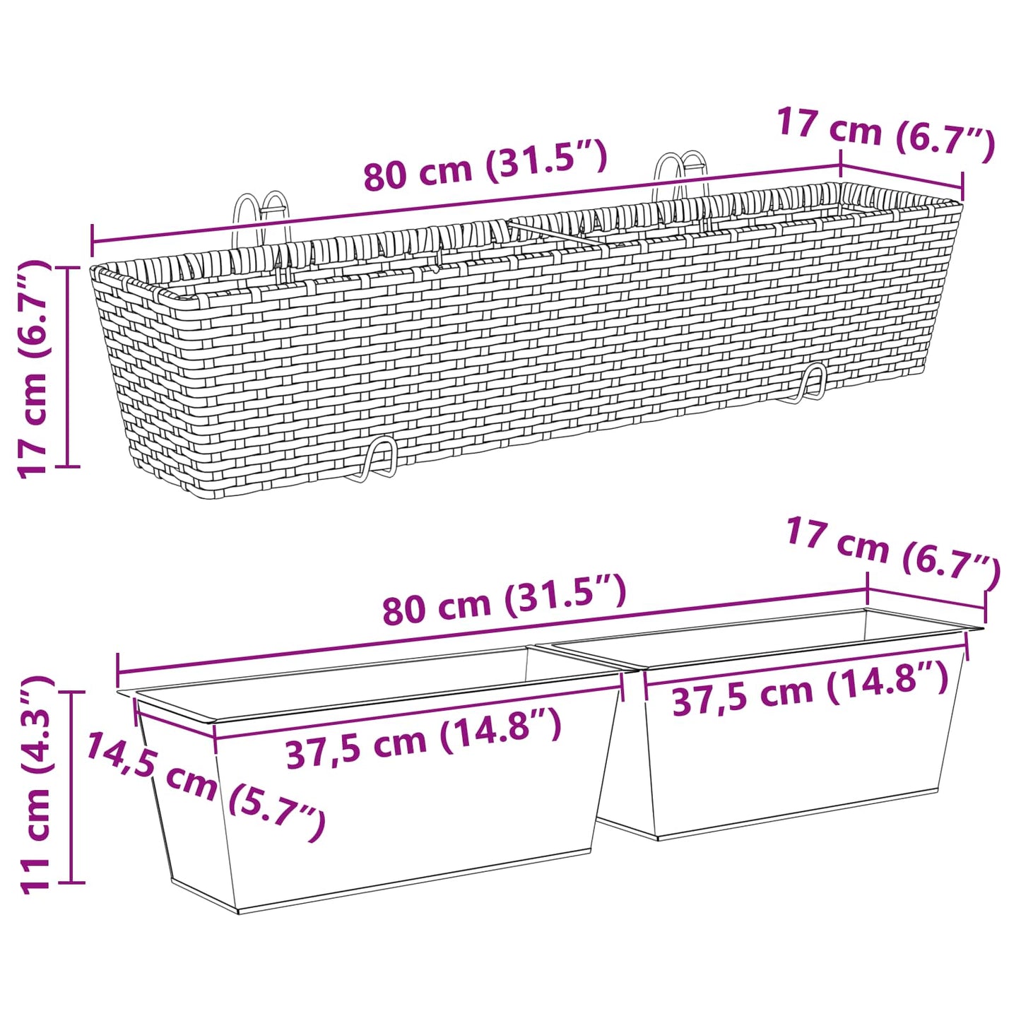 Ringhiera 2 pcs 80 x 17 x 17 cm Metallo