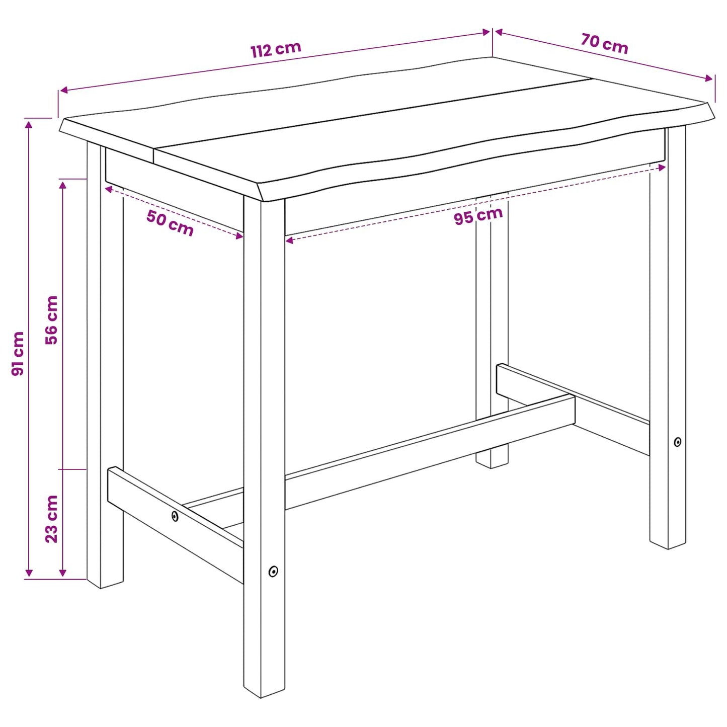 Tavolo Alto EKAI Nero 112 x 70 x 91 cm Legno Massello di Pino