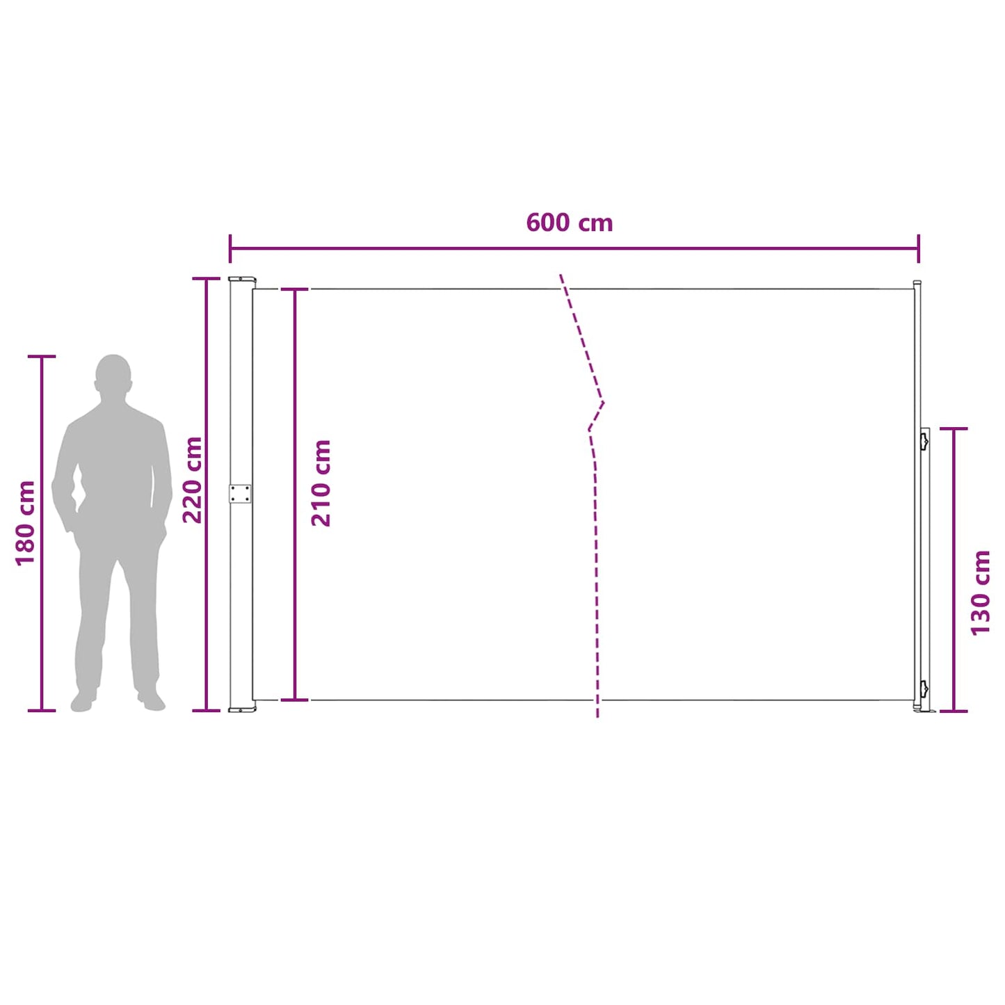 Tenda laterale retrattile 220 x 600 cm Poliestere Rettangolare