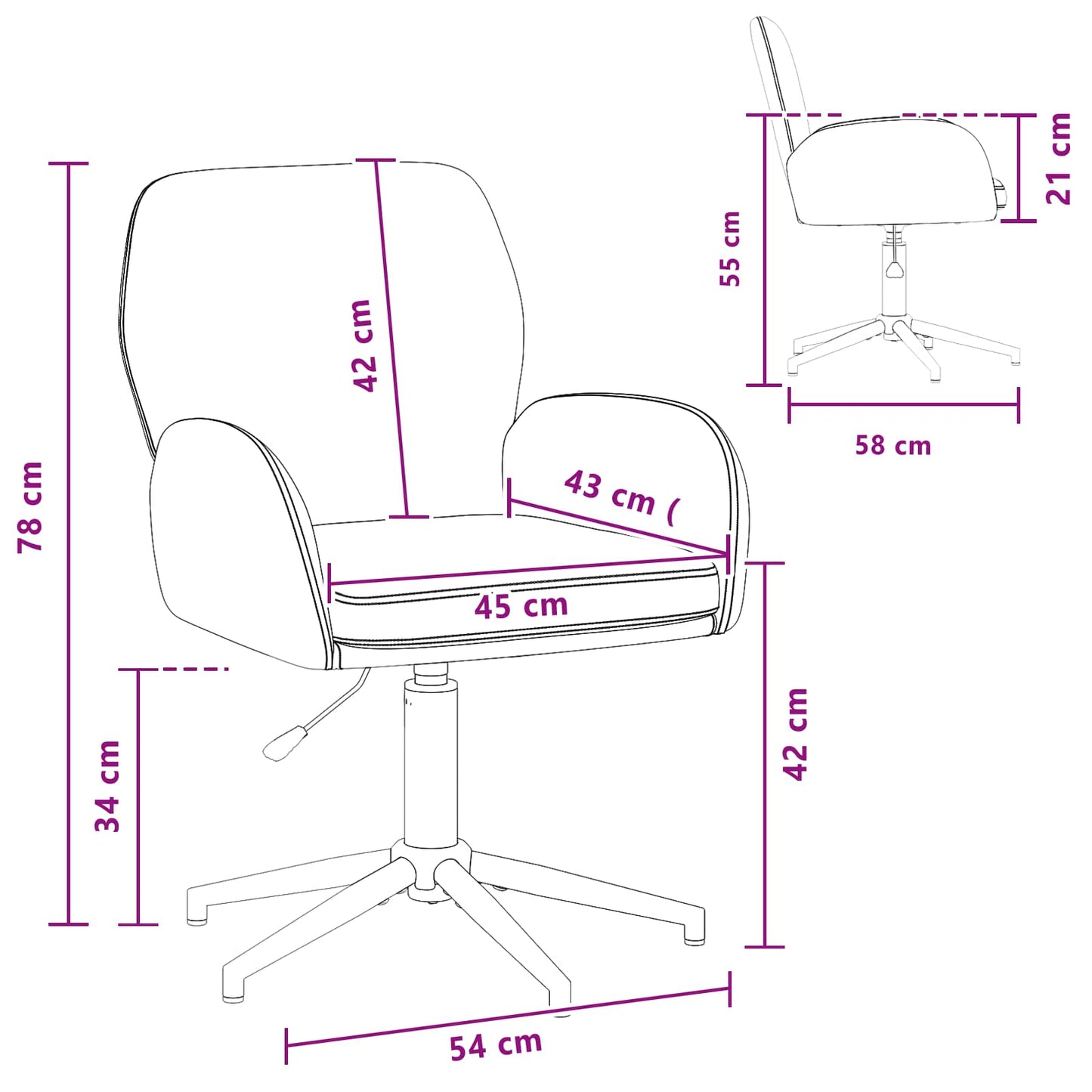 Sedie da scrivania girevoli 2 pz 54 x 58 x 90 cm Nero Tessuto | homemem39