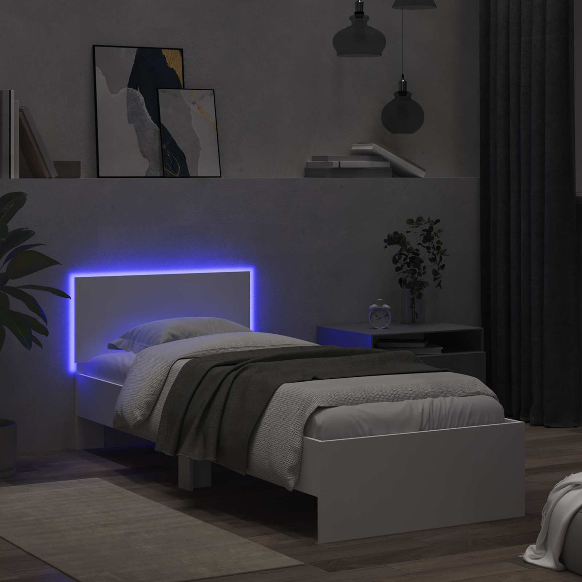 Struttura del letto con strisce LED Bianco Legno multistrato | homemem39