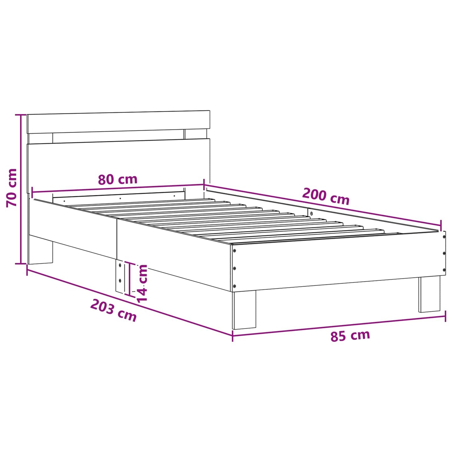 Letto con LED Legno antico 80 x 200 cm Legno ingegnerizzato | homemem39