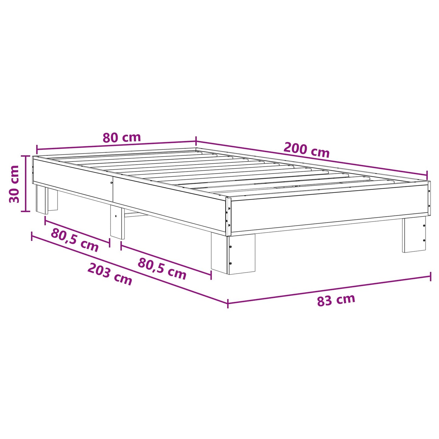 Struttura del letto Sonoma grigio 80 x 200 cm | homemem39