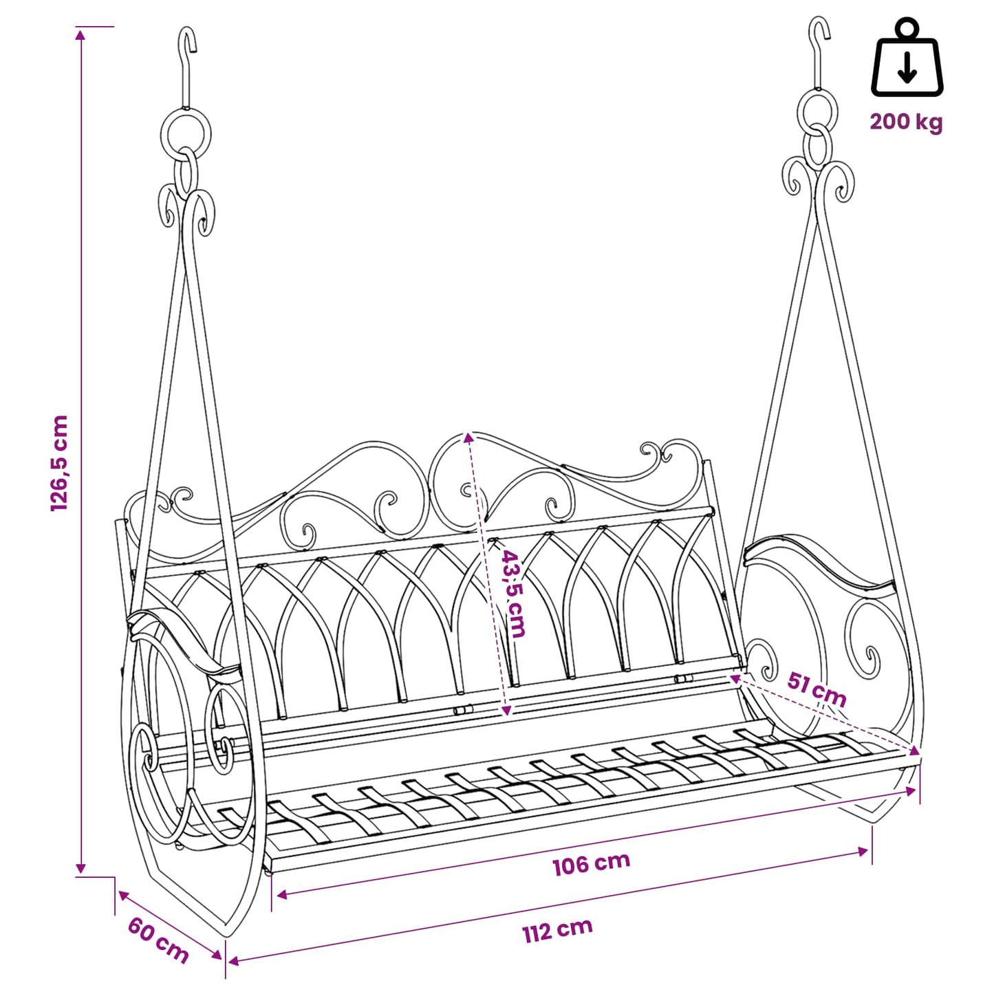 Panchina a Dondolo Acciaio 112 x 60 x 126,5 cm Marrone Antico | homemem39