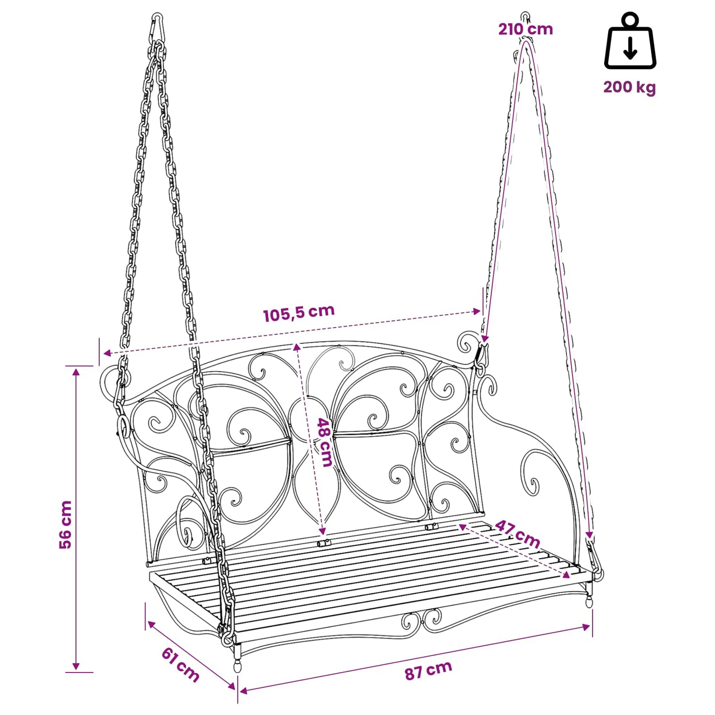 Panchina a Dondolo Acciaio 105,5 x 61 x 56 cm Bianco Antico | homemem39