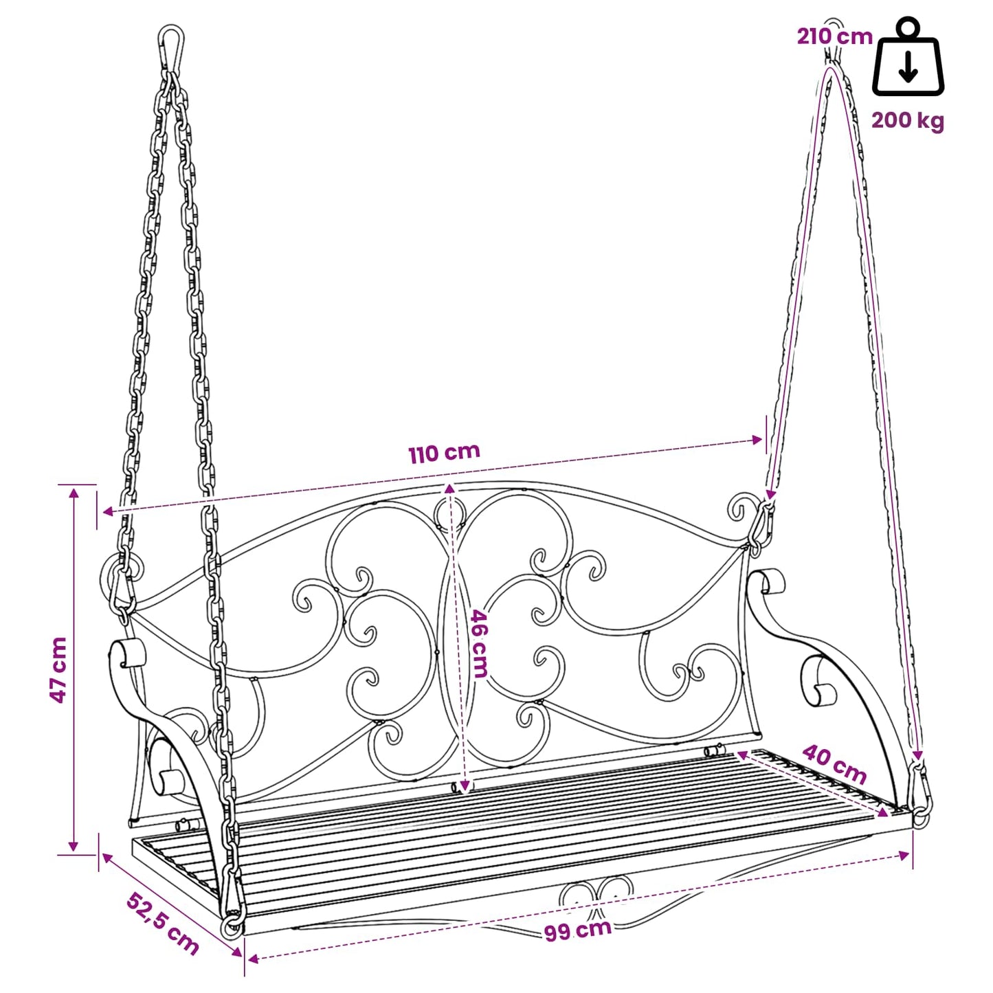 Panchina a Dondolo Acciaio 110 x 52,5 x 47 cm Bianco Antico | homemem39