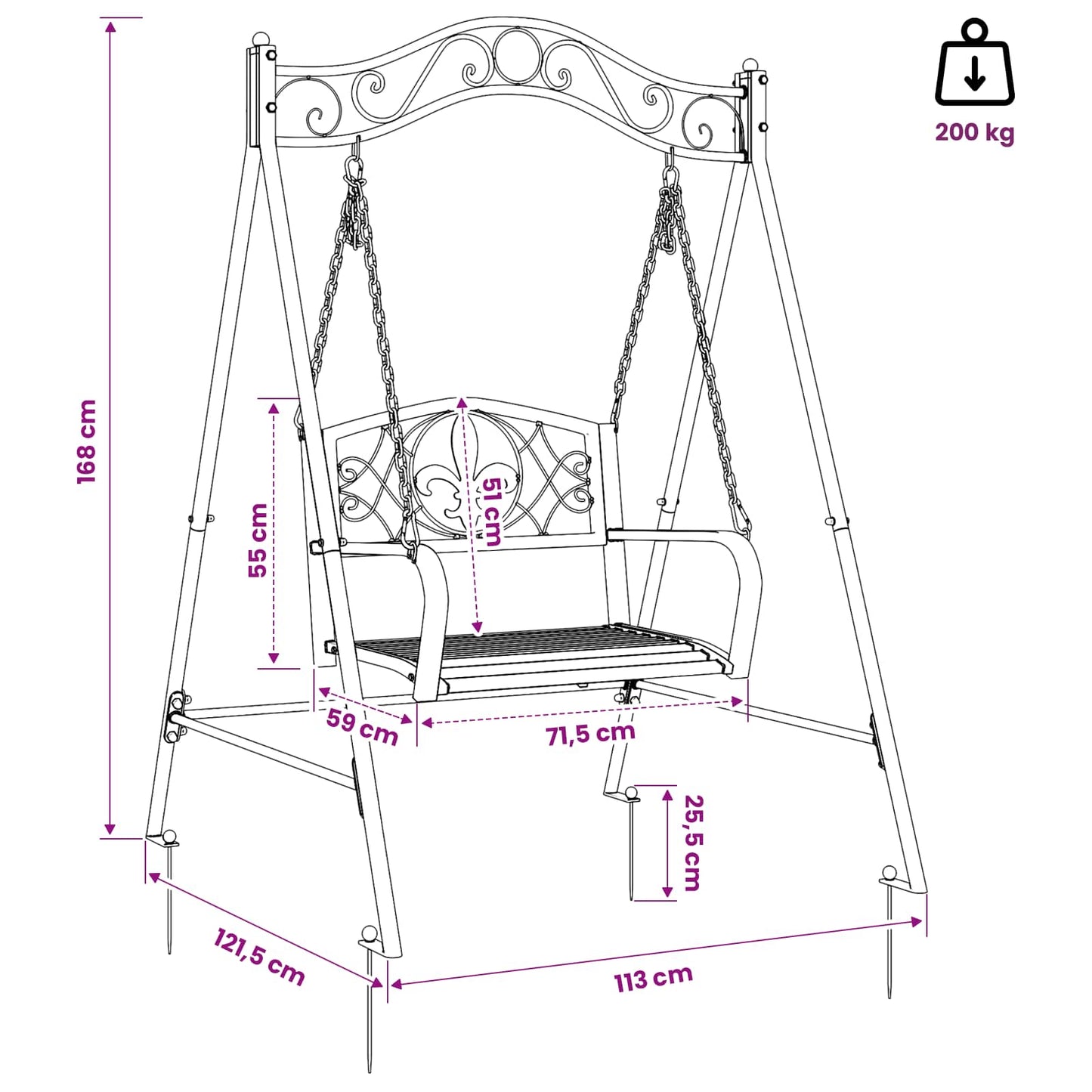 Panchina a Dondolo Acciaio 113 x 121,5 x 168 cm Bianco Antico | homemem39