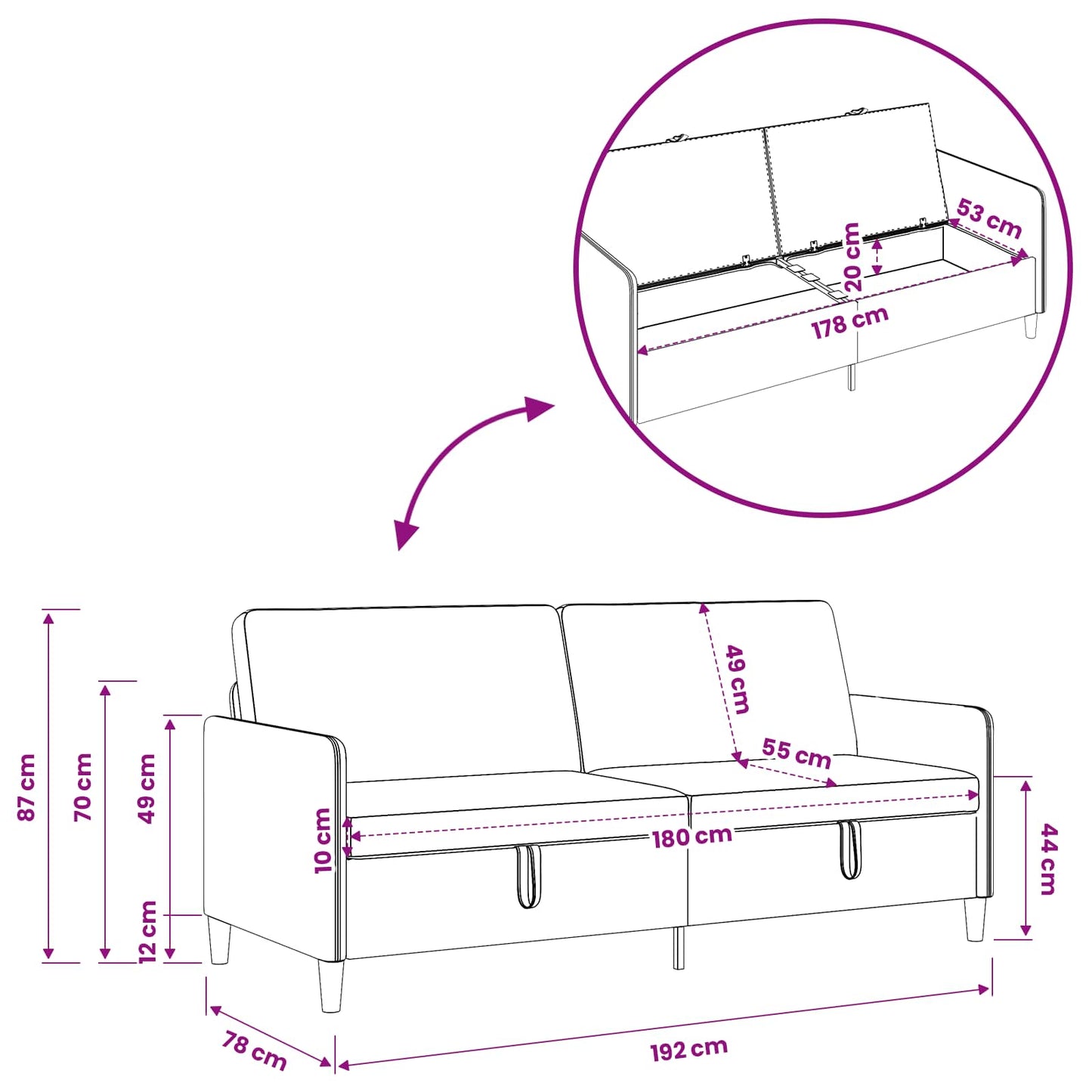 Set di Divani con Storage 2 pz Tortora Poliestere