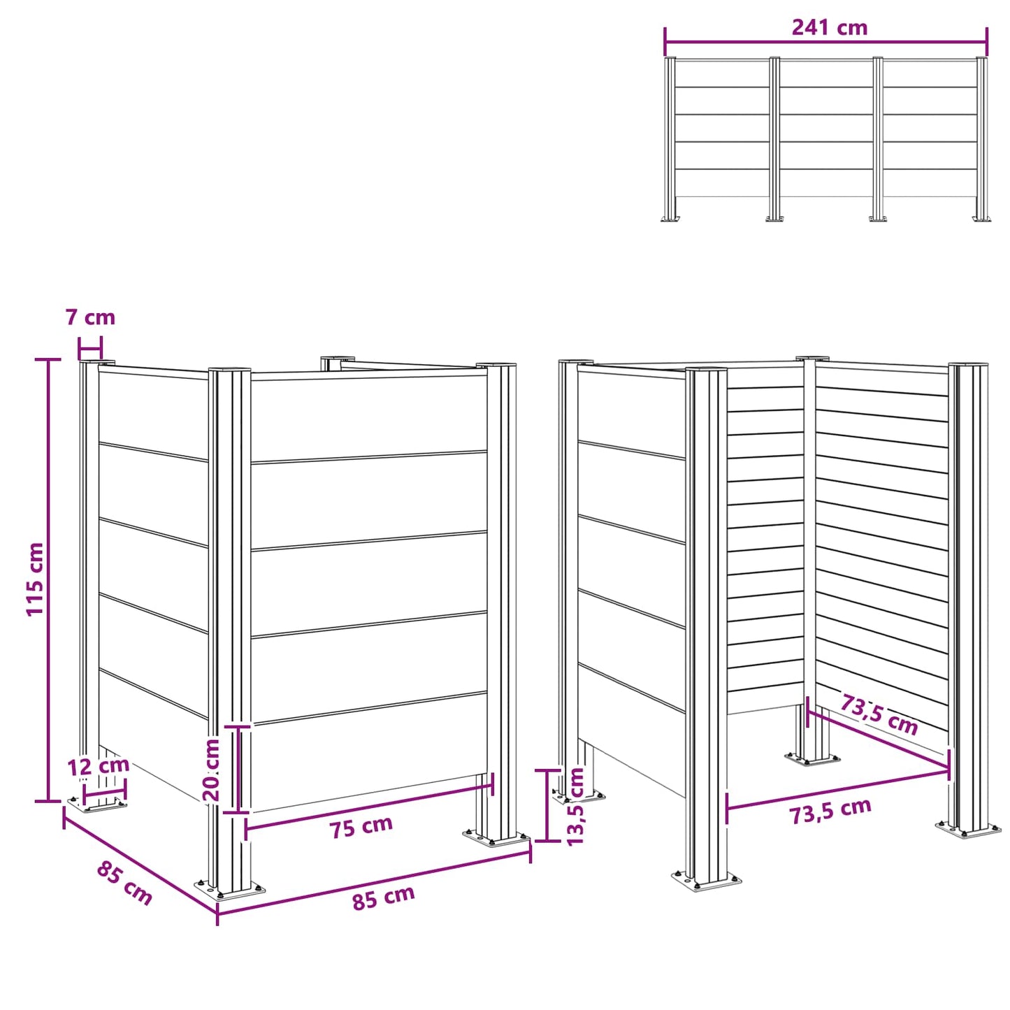 Recinzione Contenitore per Rifiuti Grigio 85 x 85 x 115 cm