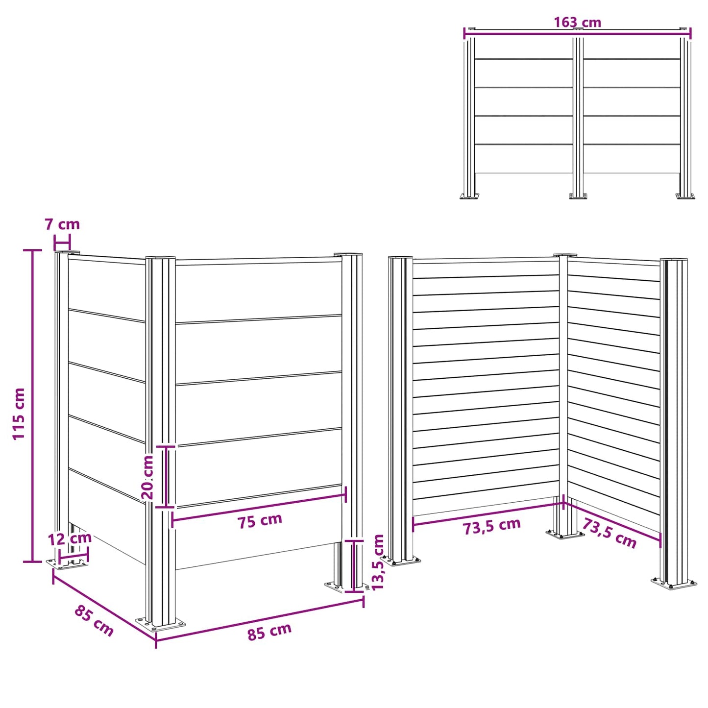 Recinzione Contenitore per Rifiuti Grigio 85 x 85 x 115 cm