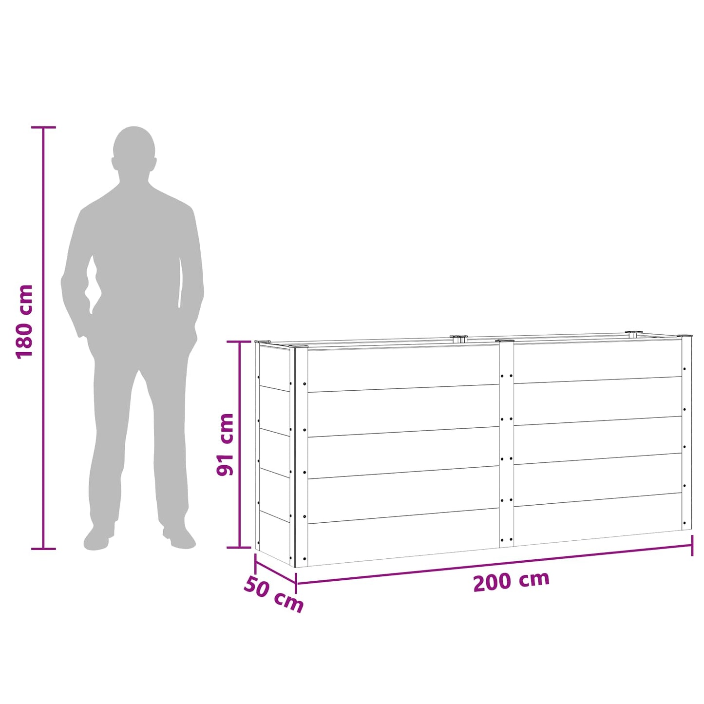 Letto rialzato da giardino Nero 200 x 50 x 91 cm | homemem39