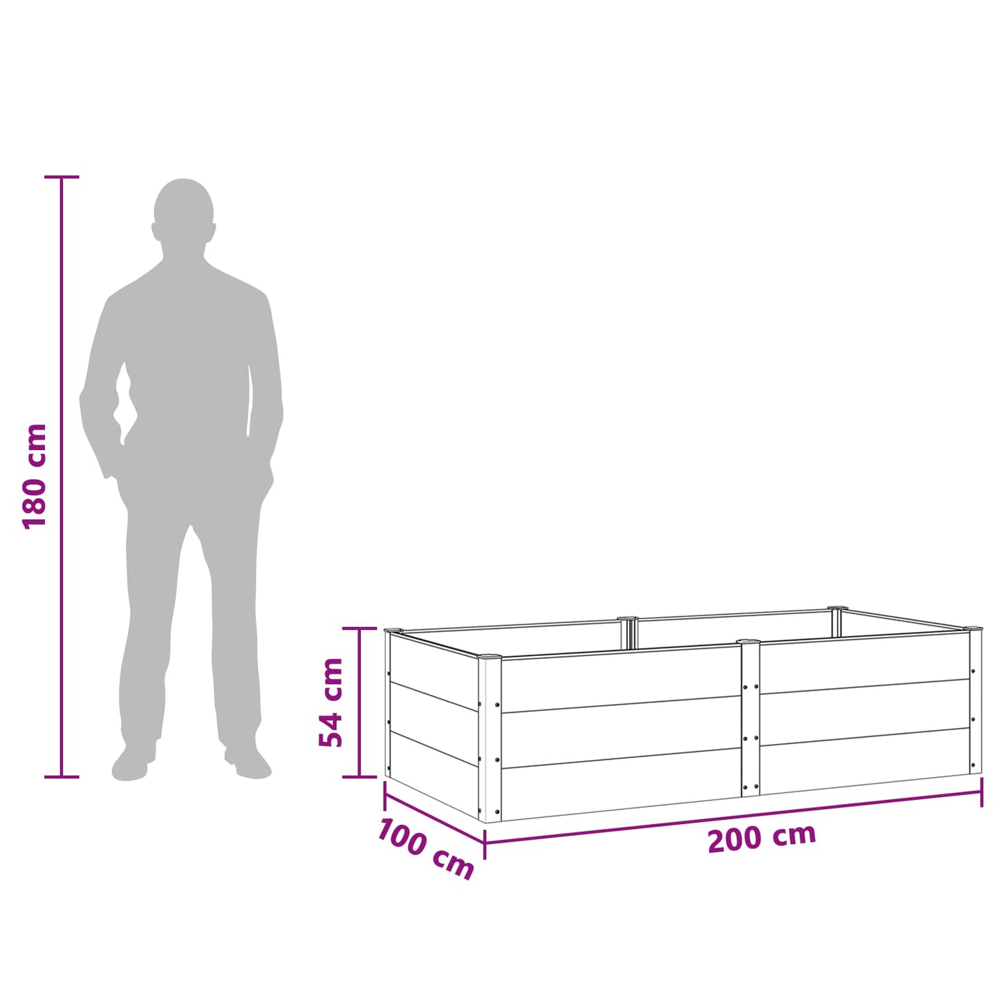 Letto rialzato da giardino Nero 200 x 100 x 54 cm | homemem39