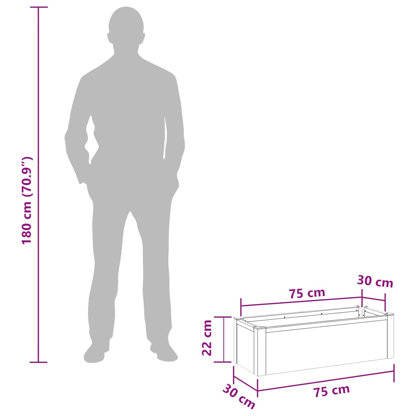 Letto rialzato da giardino Grigio 75 x 30 x 22 cm | homemem39