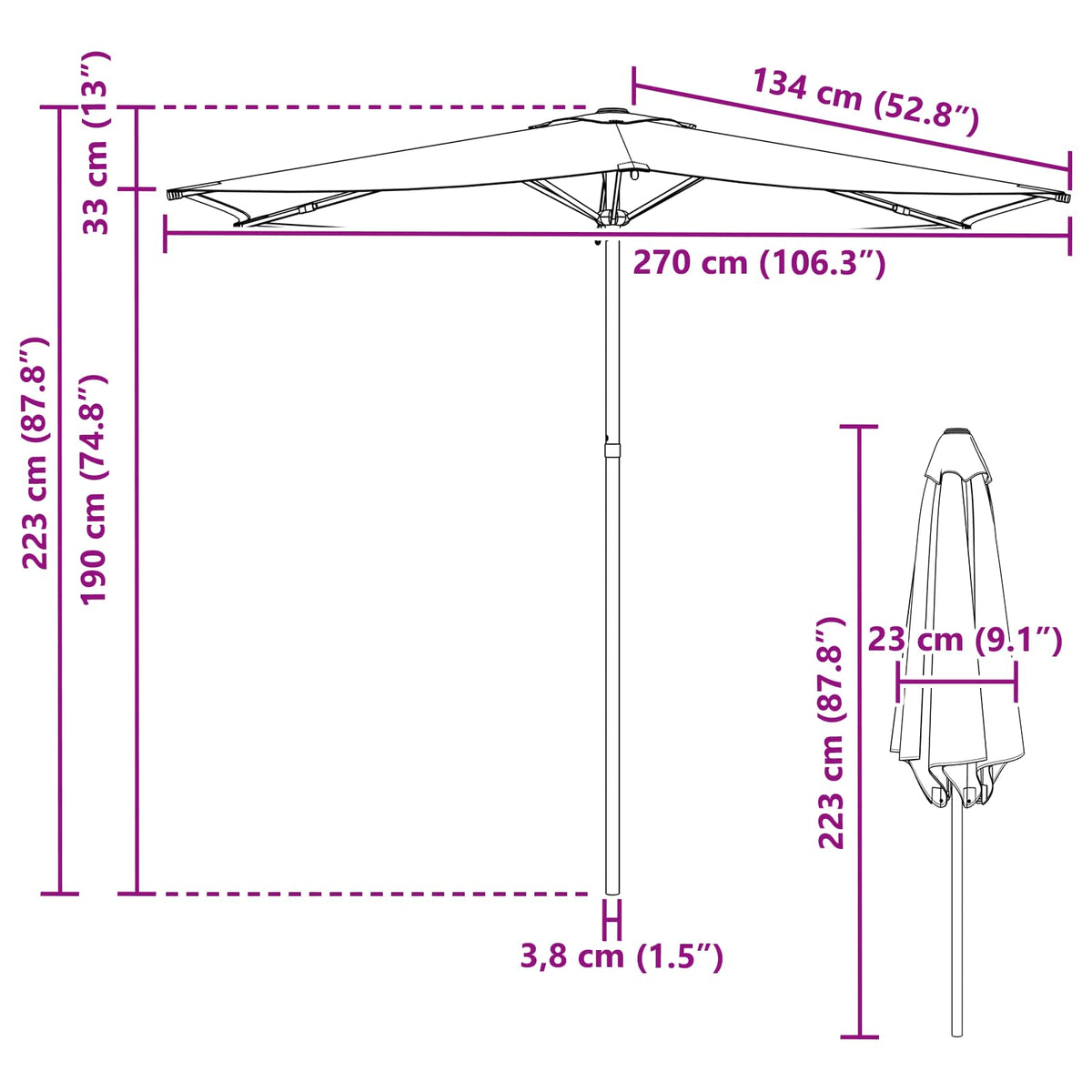 Ombrello da giardino Rettangolare 2,7 x 2,7 m Poliestere