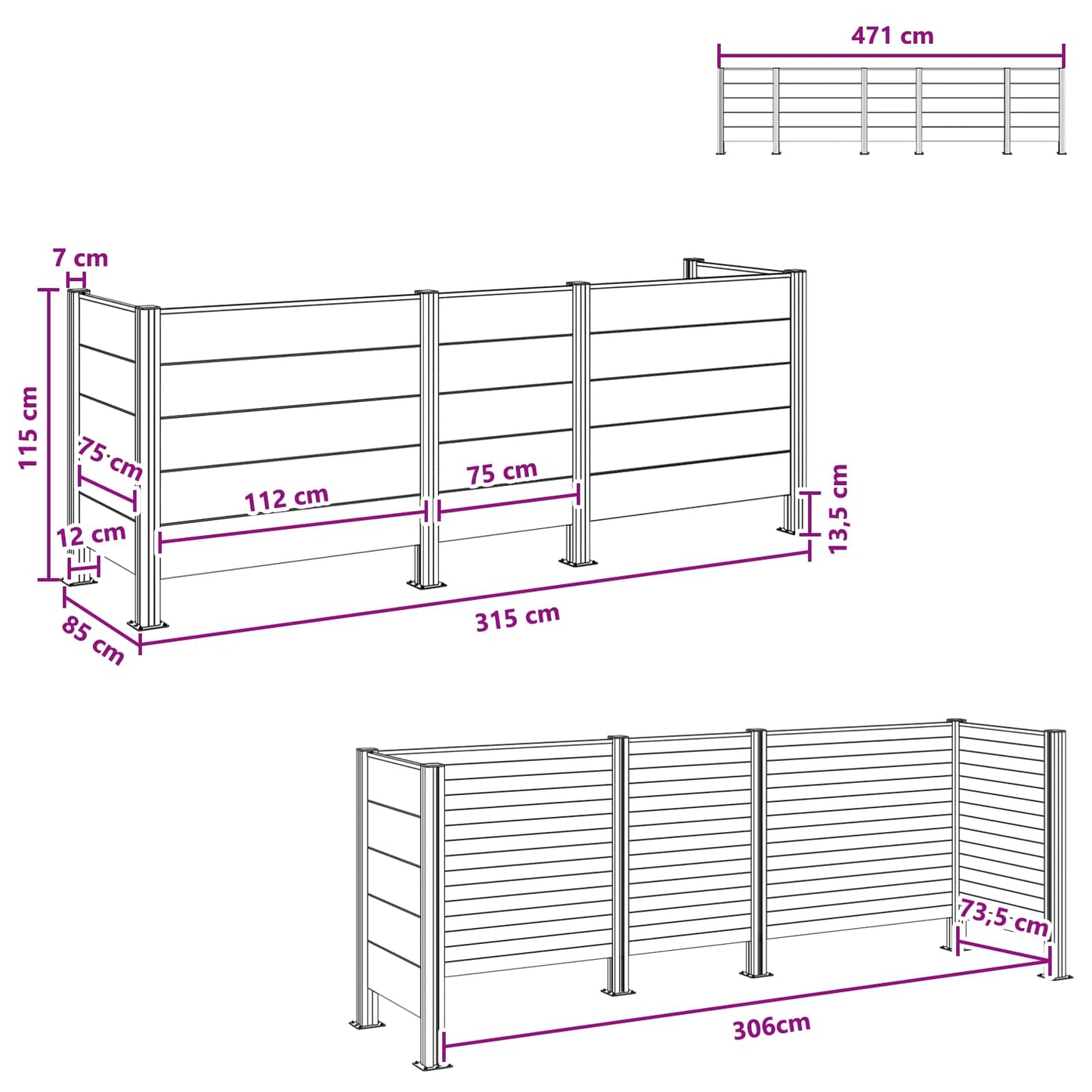 Recinzione Contenitore per Rifiuti Marrone 315 x 85 x 115 cm | homemem39
