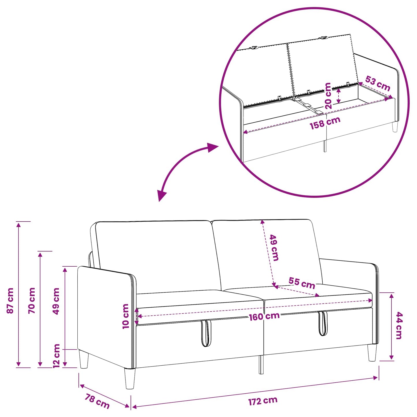 Divano con Storage Blu jeans 172 x 78 x 87 cm Poliestere | homemem39