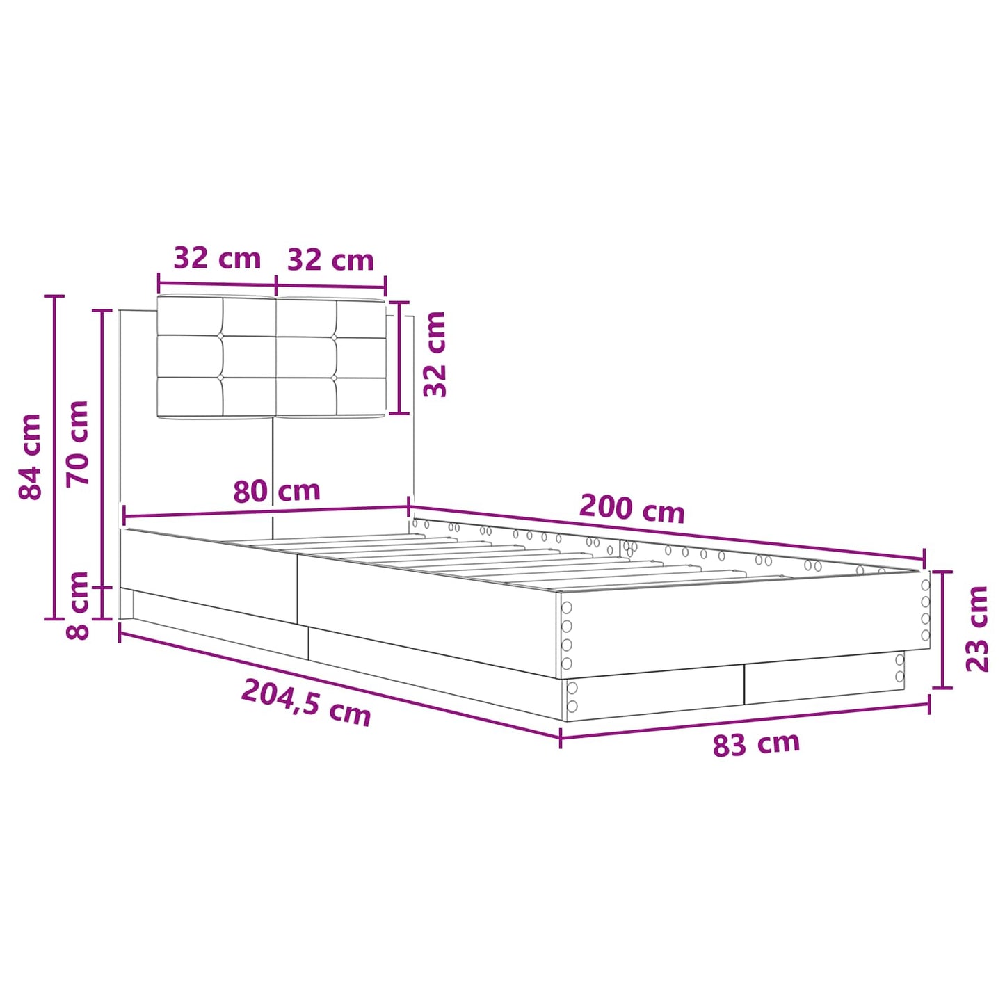 Struttura letto con testata Rovere Sonoma 80 x 200 cm | homemem39