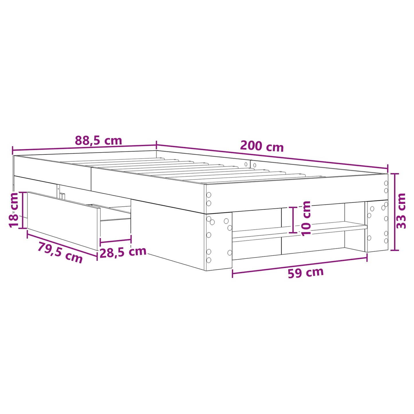 Telaio del letto con storage Legno antico 80 x 200 cm | homemem39