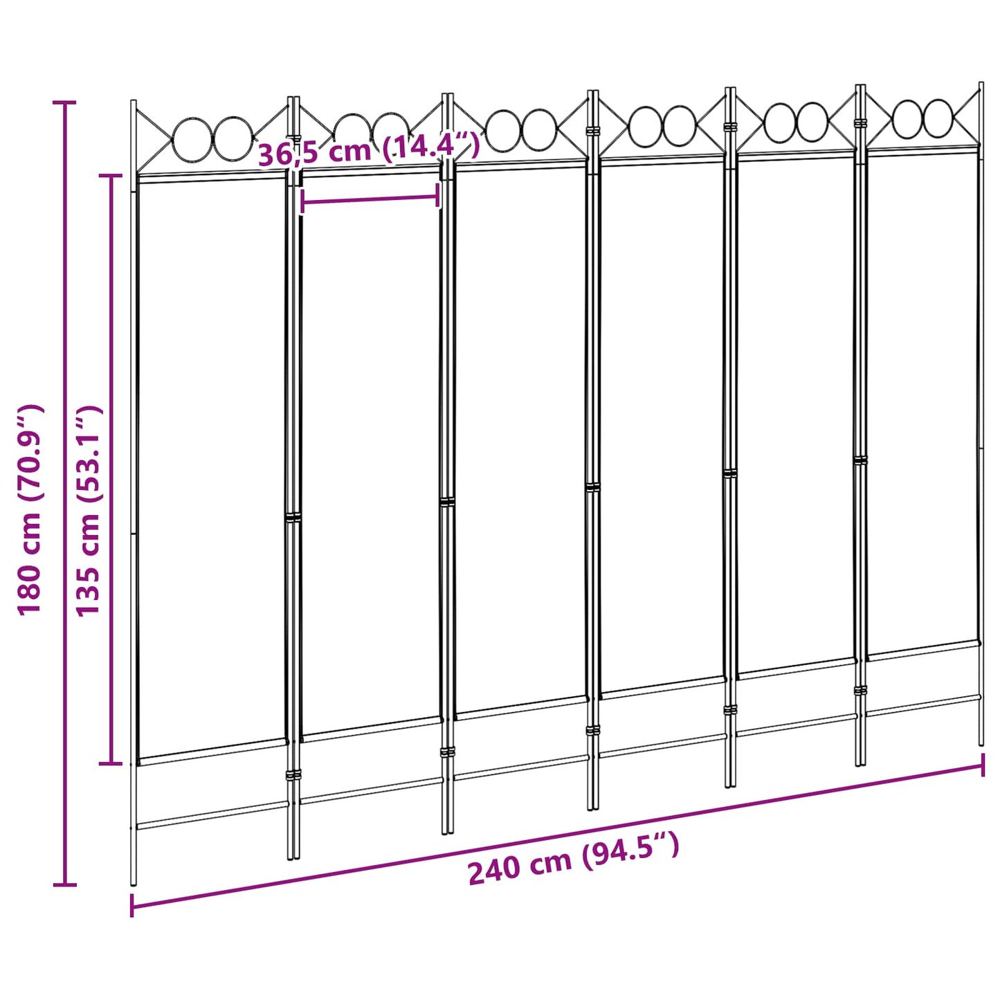 Divisore per Stanza a 6 Pannelli Beige 240 x 180 cm Tessuto | homemem39