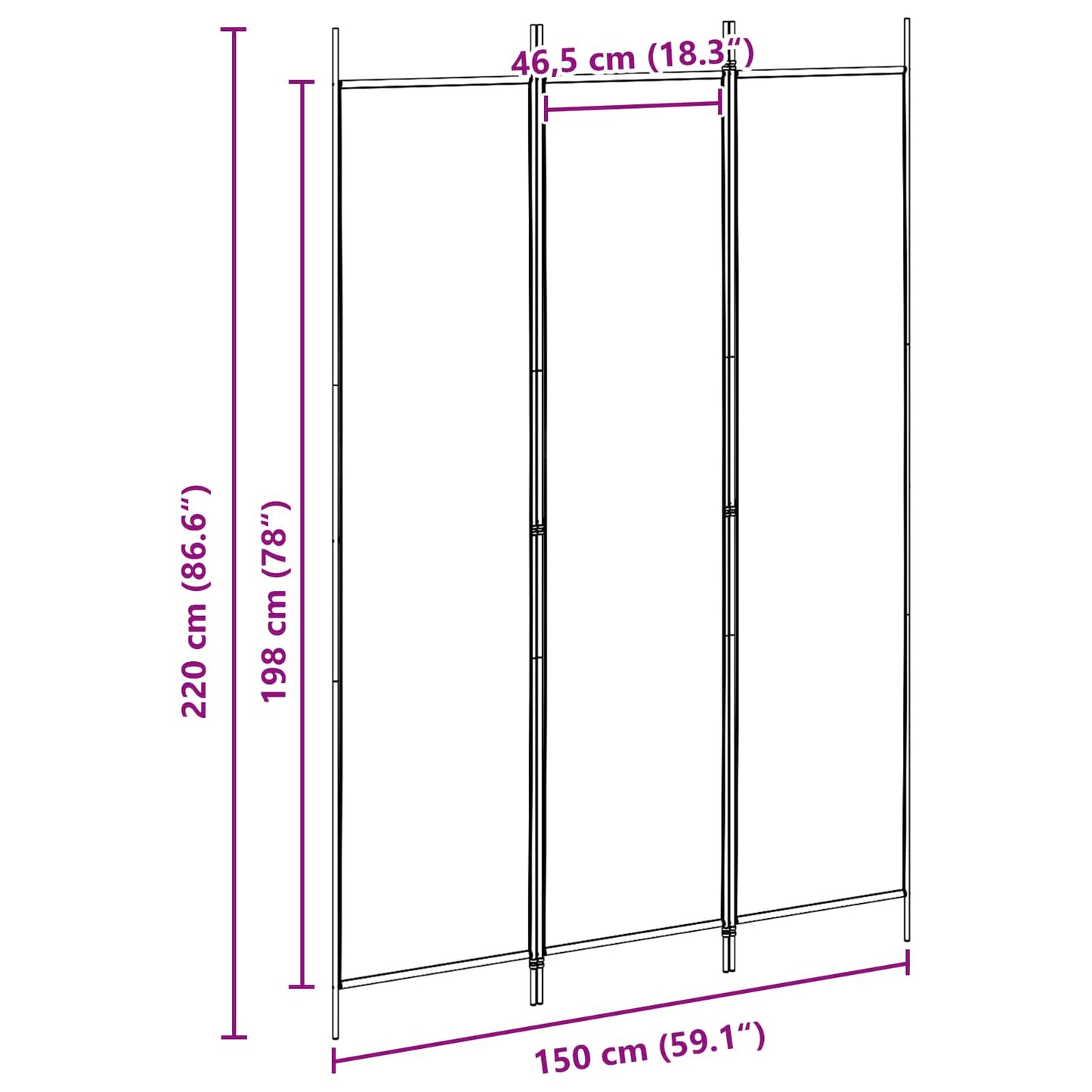 Paravento a 3 pannelli Beige 150 x 220 cm Tessuto | homemem39