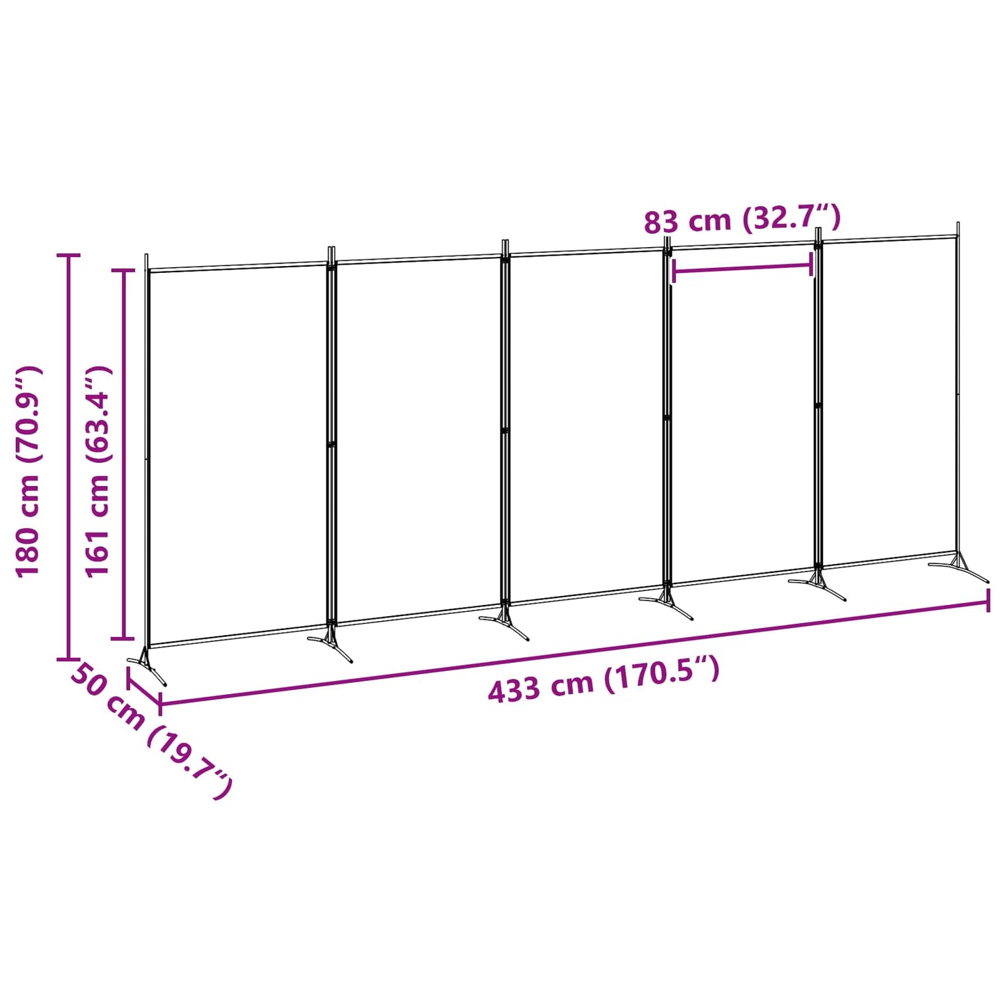Paravento a 5 Pannelli Beige 433 x 180 cm Tessuto | homemem39