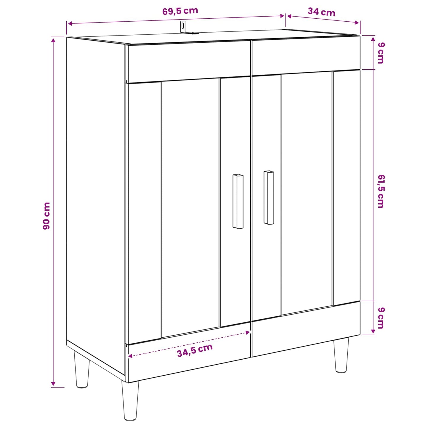 Credenza Legno antico 69,5 x 34 x 90 cm Legno ingegnerizzato