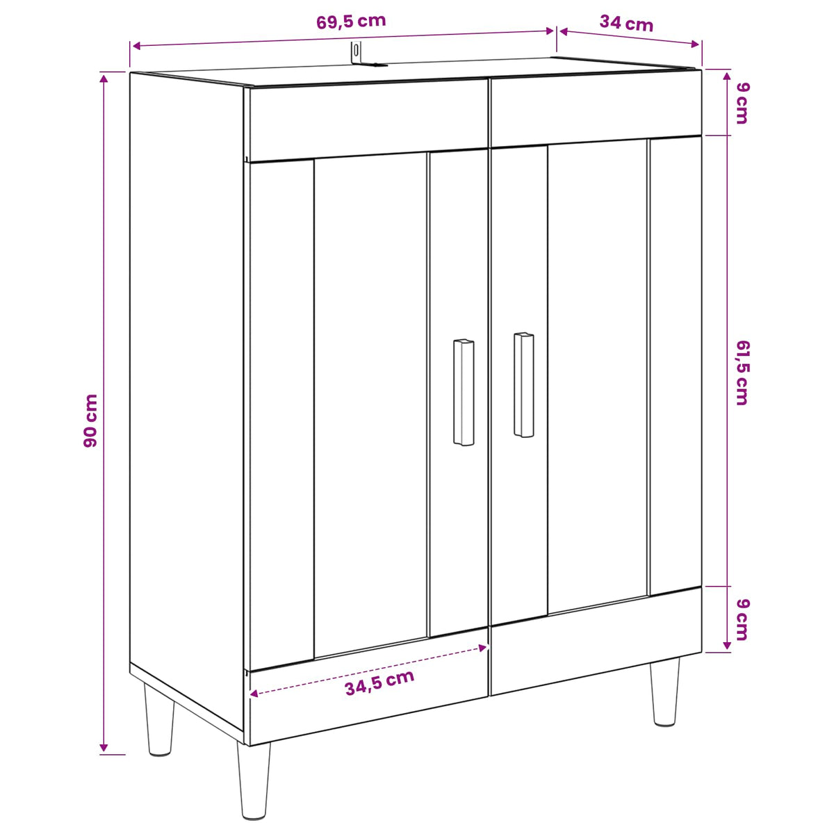 Credenza Rovere Nero 69,5 x 34 x 90 cm Legno ingegnerizzato